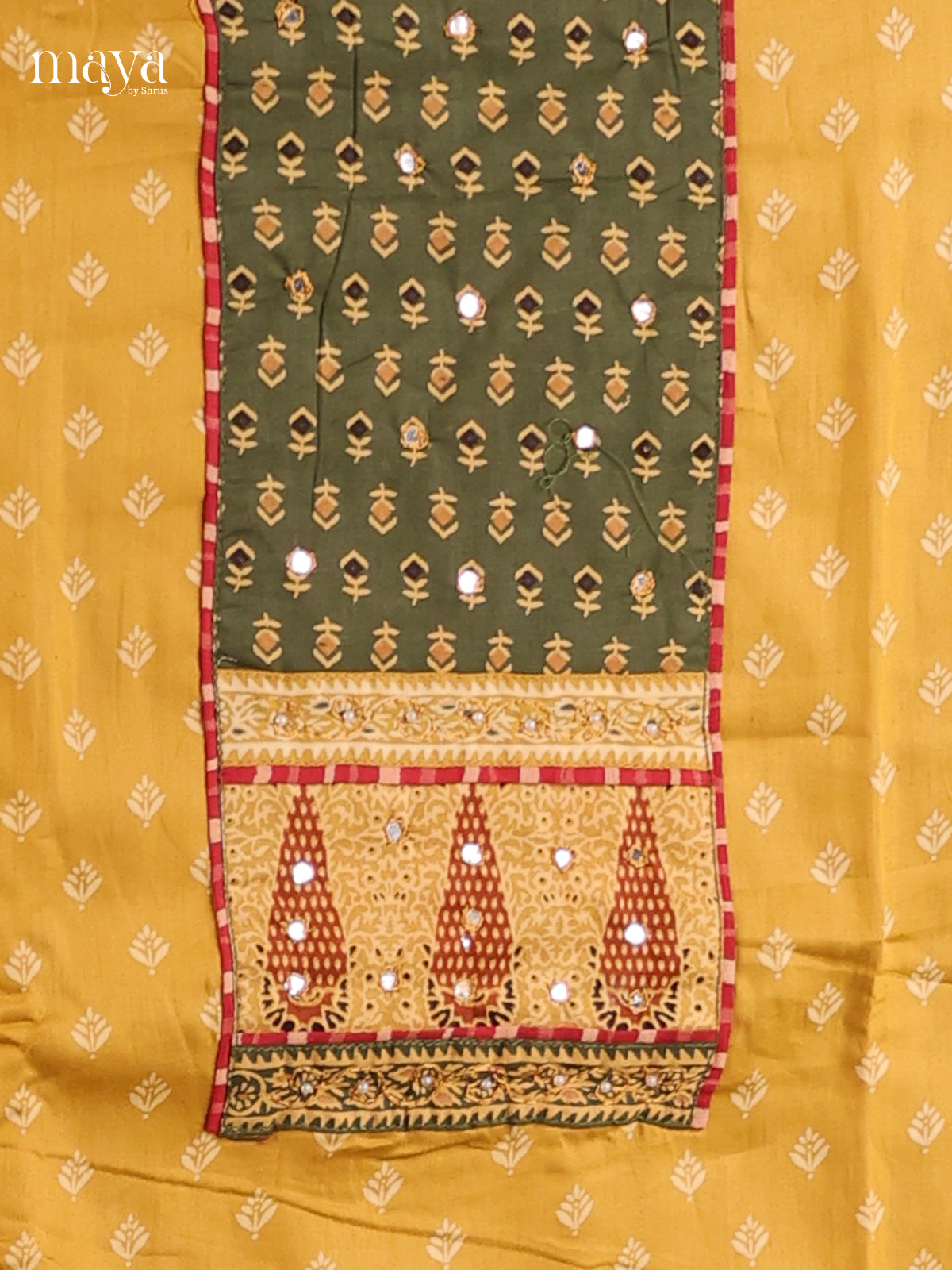 Yellow & green - Cotton salwar Unstitched