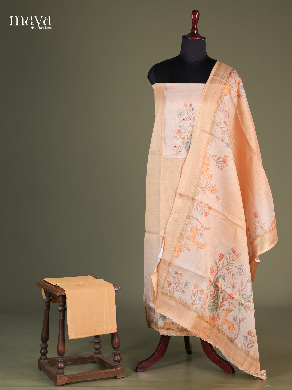 Peach & White - Cotton salwar Unstitched