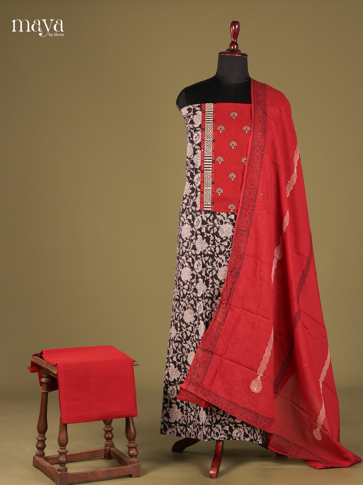 Black & Red - Cotton salwar Unstitched