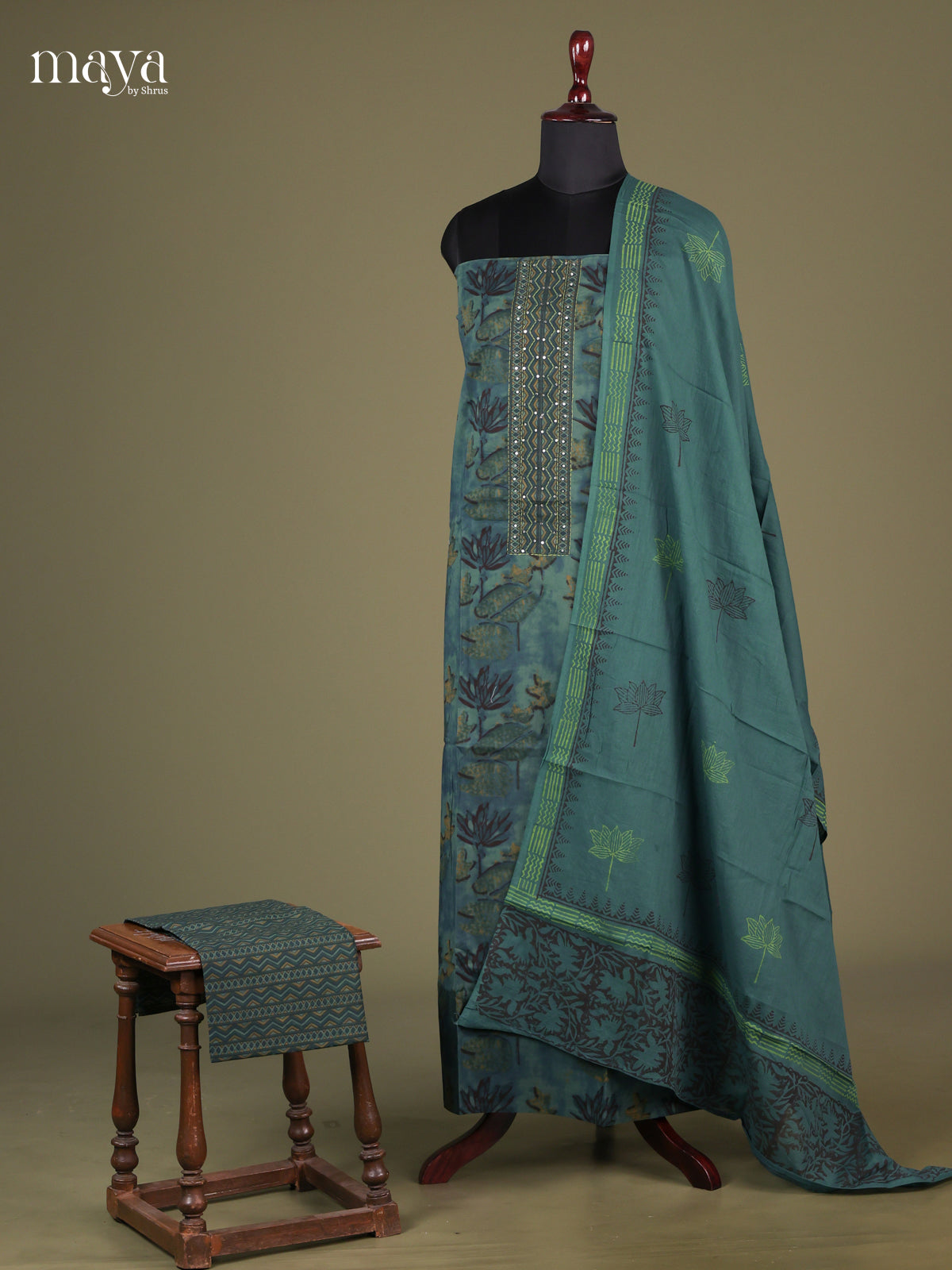 Green - Cotton salwar Unstitched