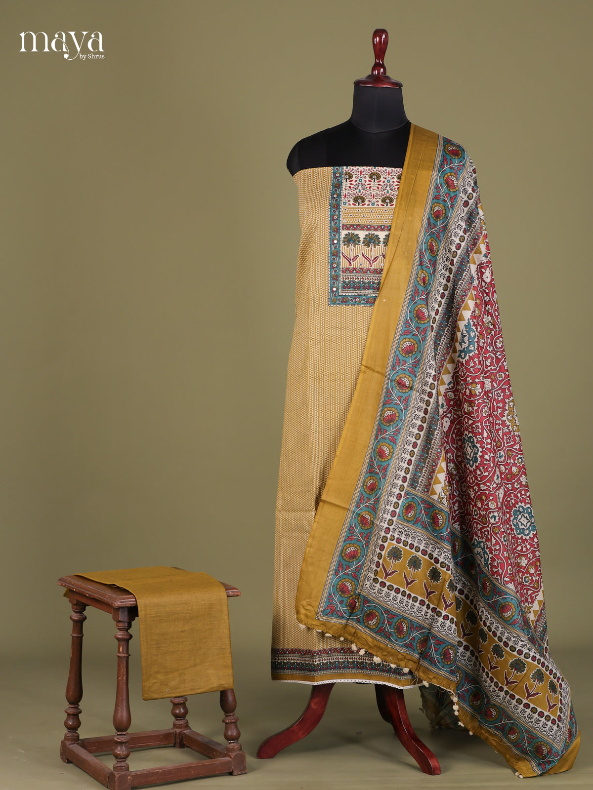 Mustard & Maroon - Cotton salwar Unstitched