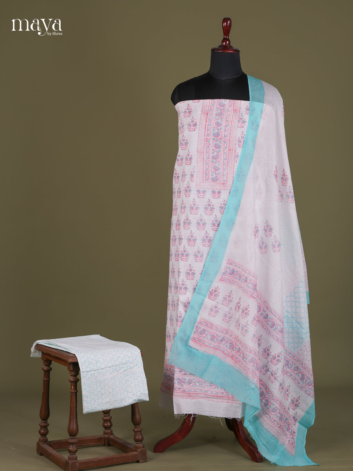 White & Pink- Cotton salwar Unstitched