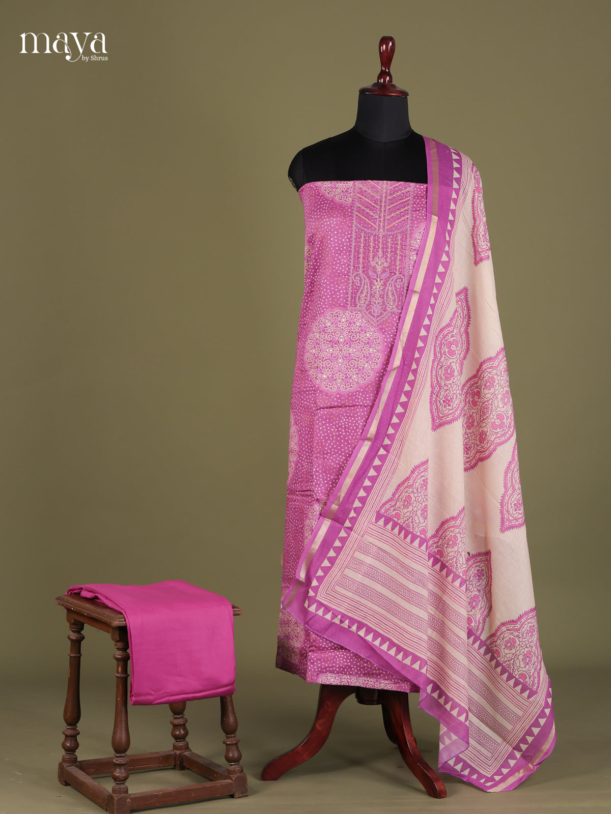 Majenta & White - Cotton salwar Unstitched