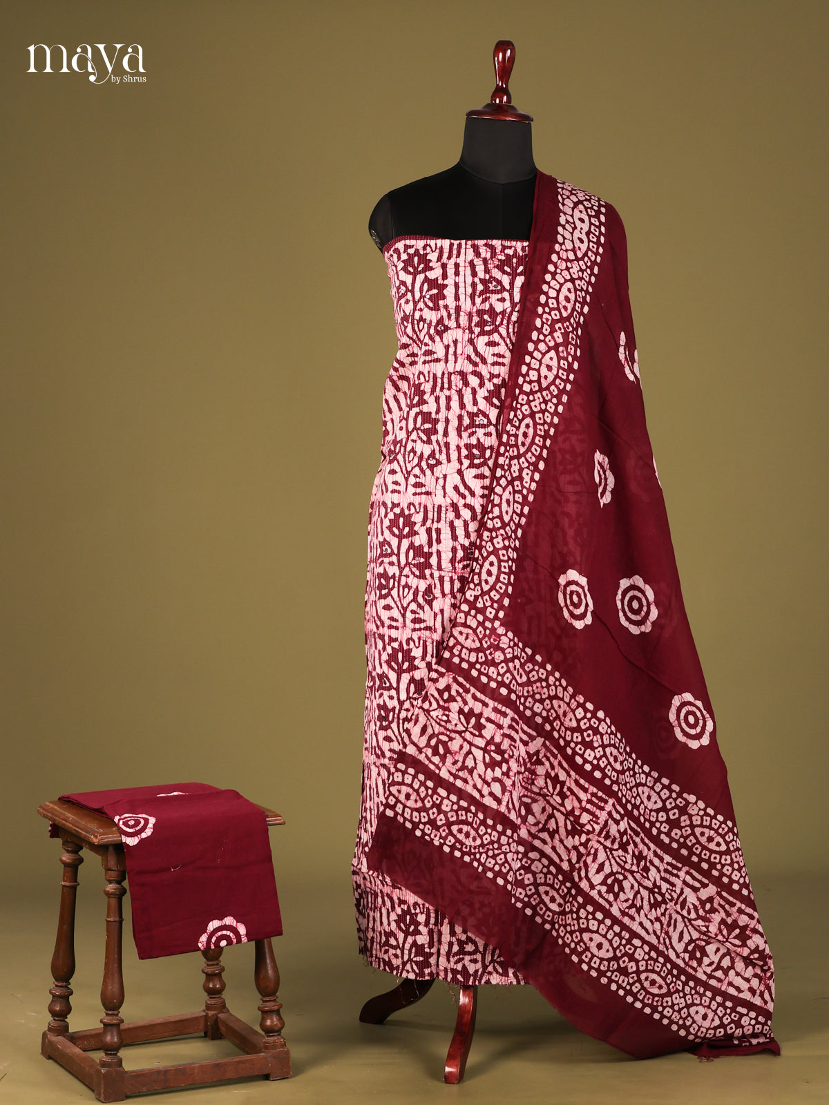 Maroon & White - Cotton salwar Unstitched