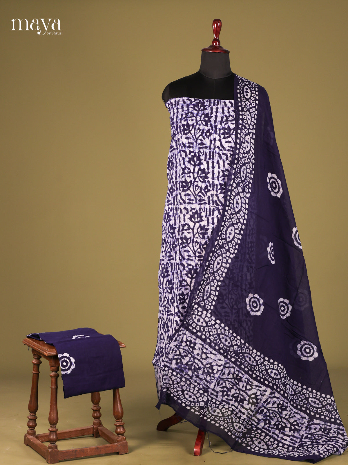 Blue & White - Cotton salwar Unstitched
