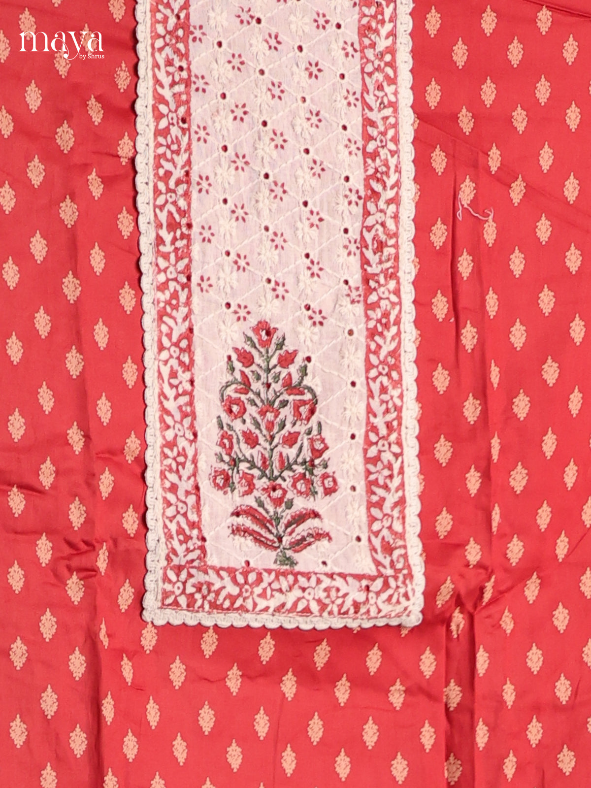 Red & White - Cotton salwar Unstitched