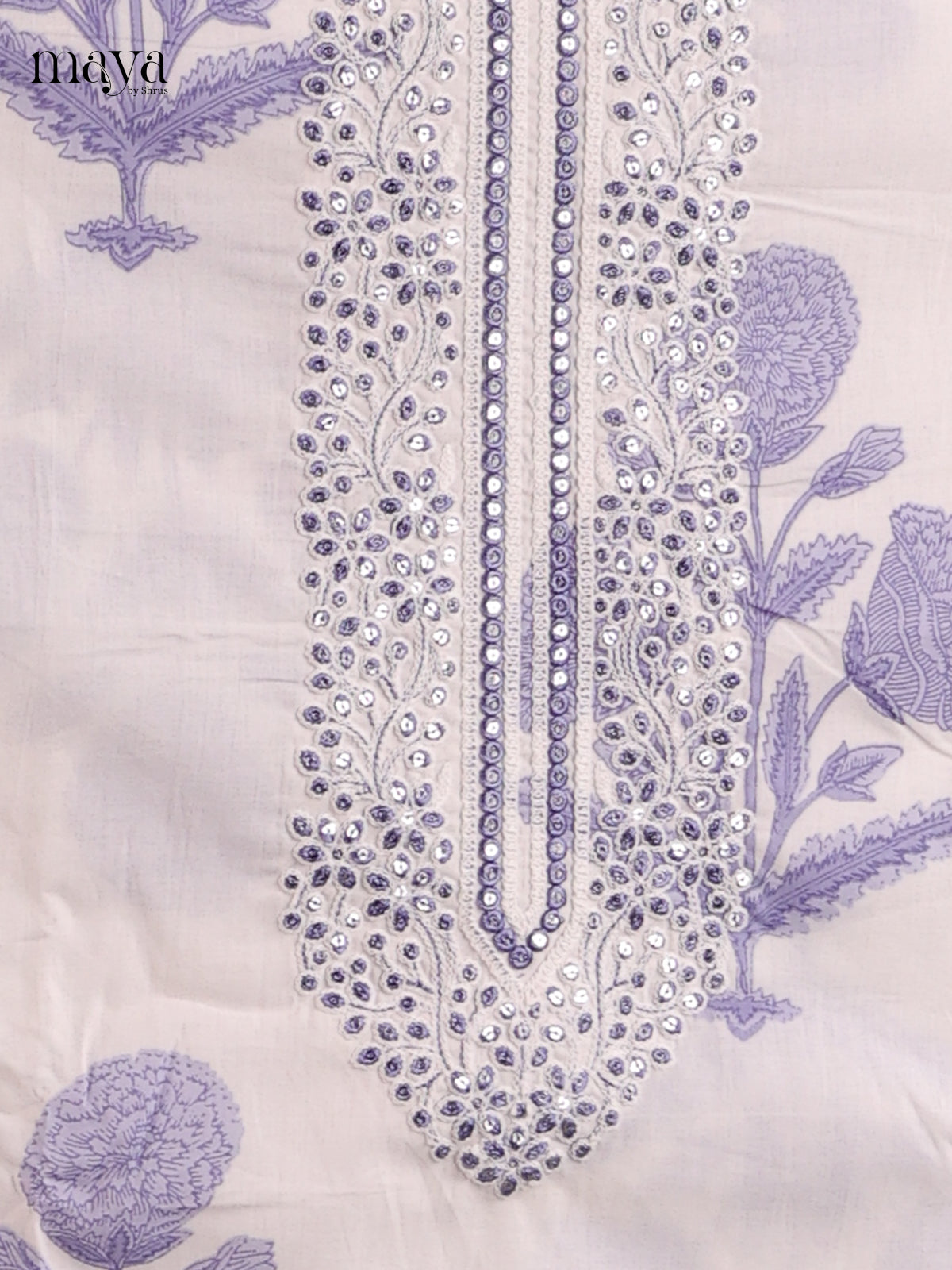 White & Purple- Cotton salwar Unstitched