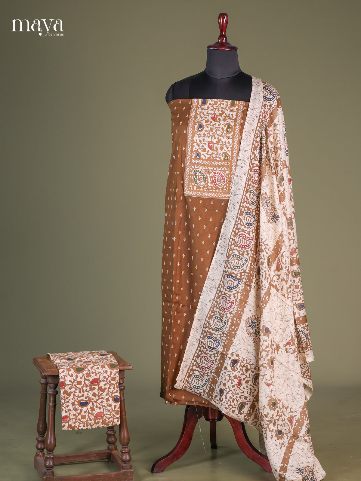 Brown & White - Cotton salwar