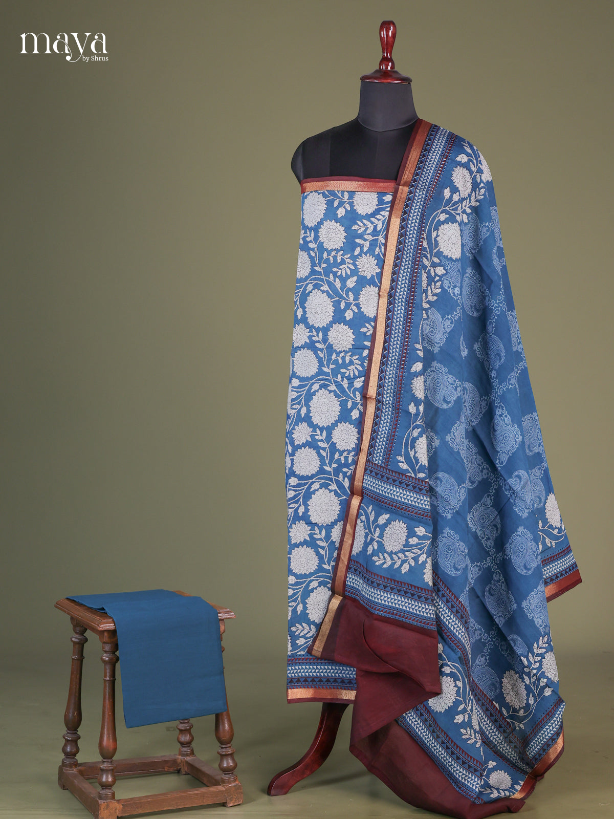 Blue & White - Cotton salwar Unstitched