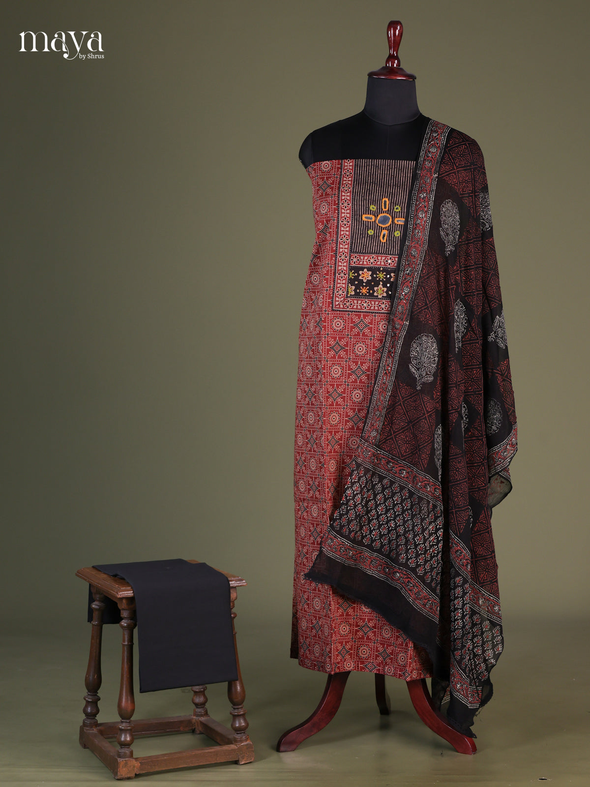 Maroon & Black - Cotton salwar - MEG13423