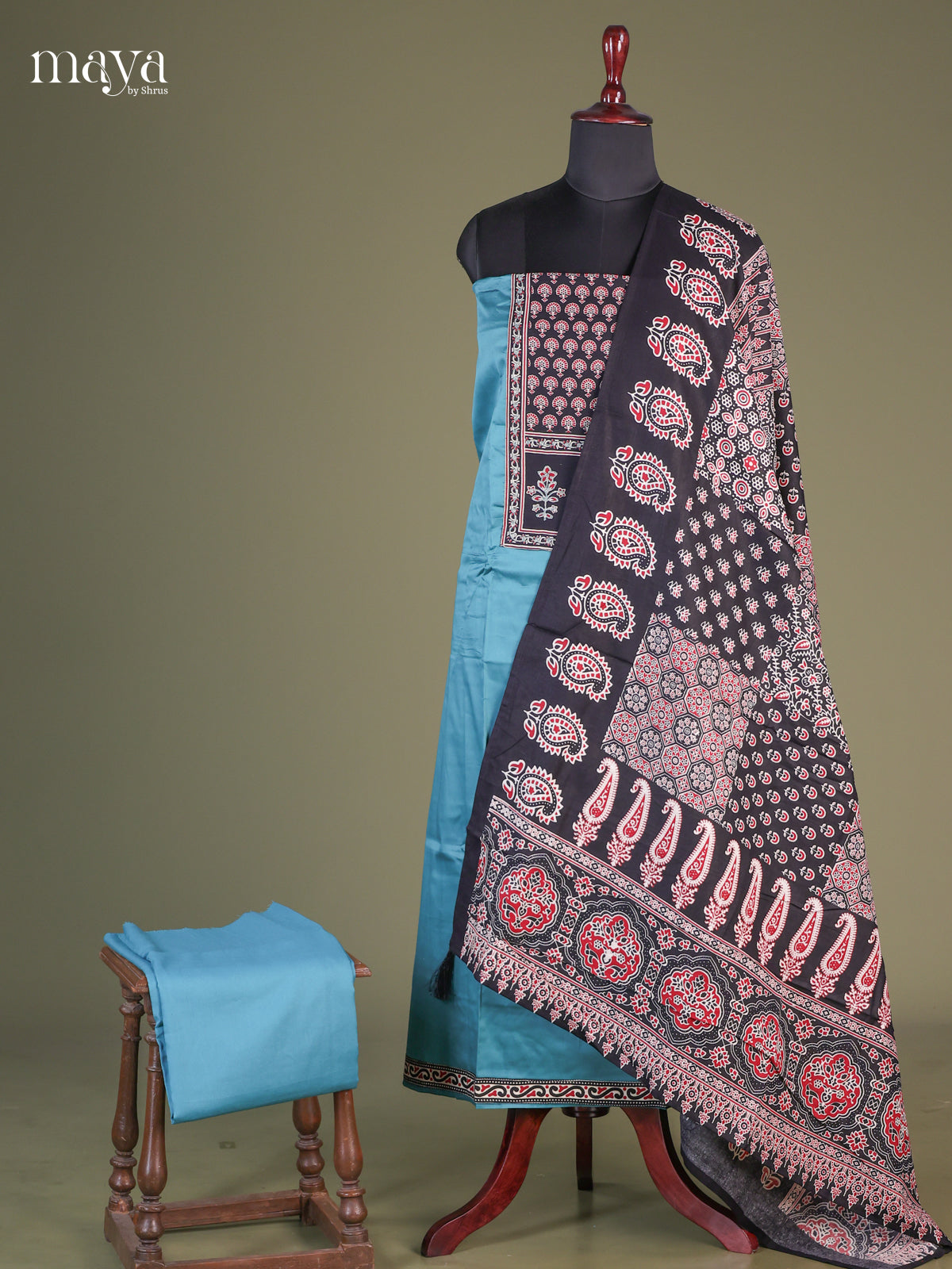 Blue & Black - Cotton salwar Unstitched