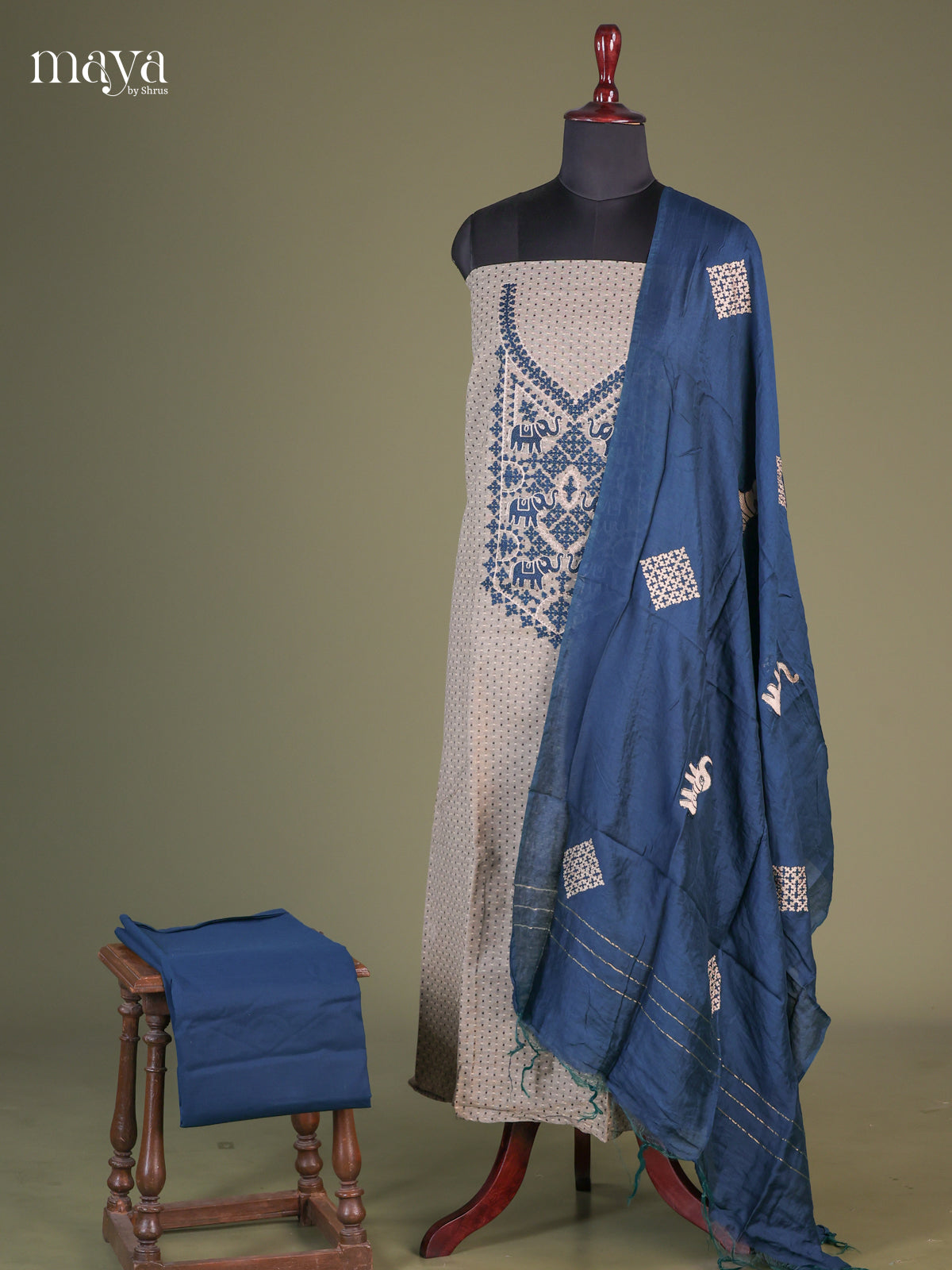 Grey & Blue- Cotton salwar unstitched