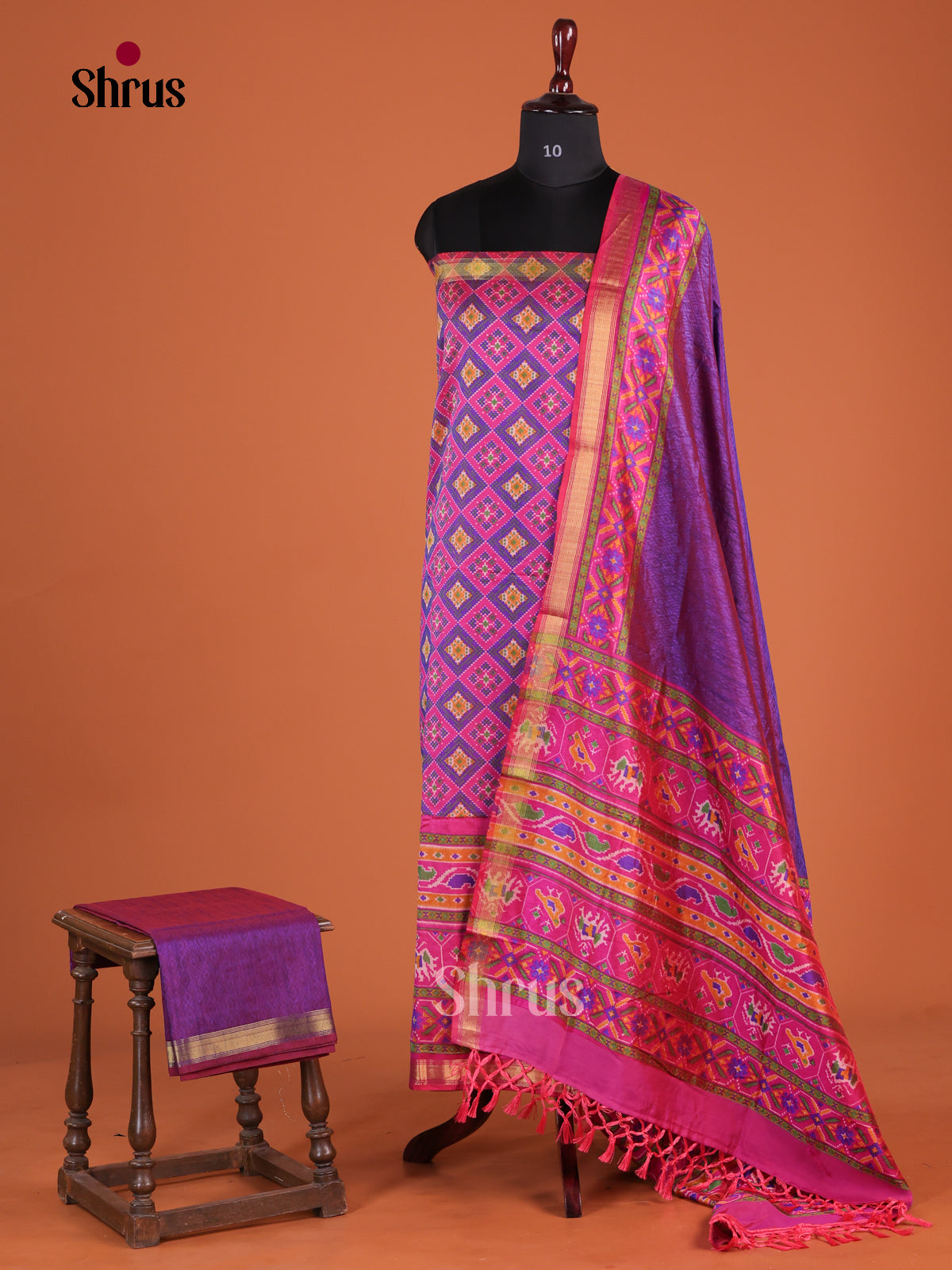 Pink & Purple Semi patola Unstitch salwar with floral print