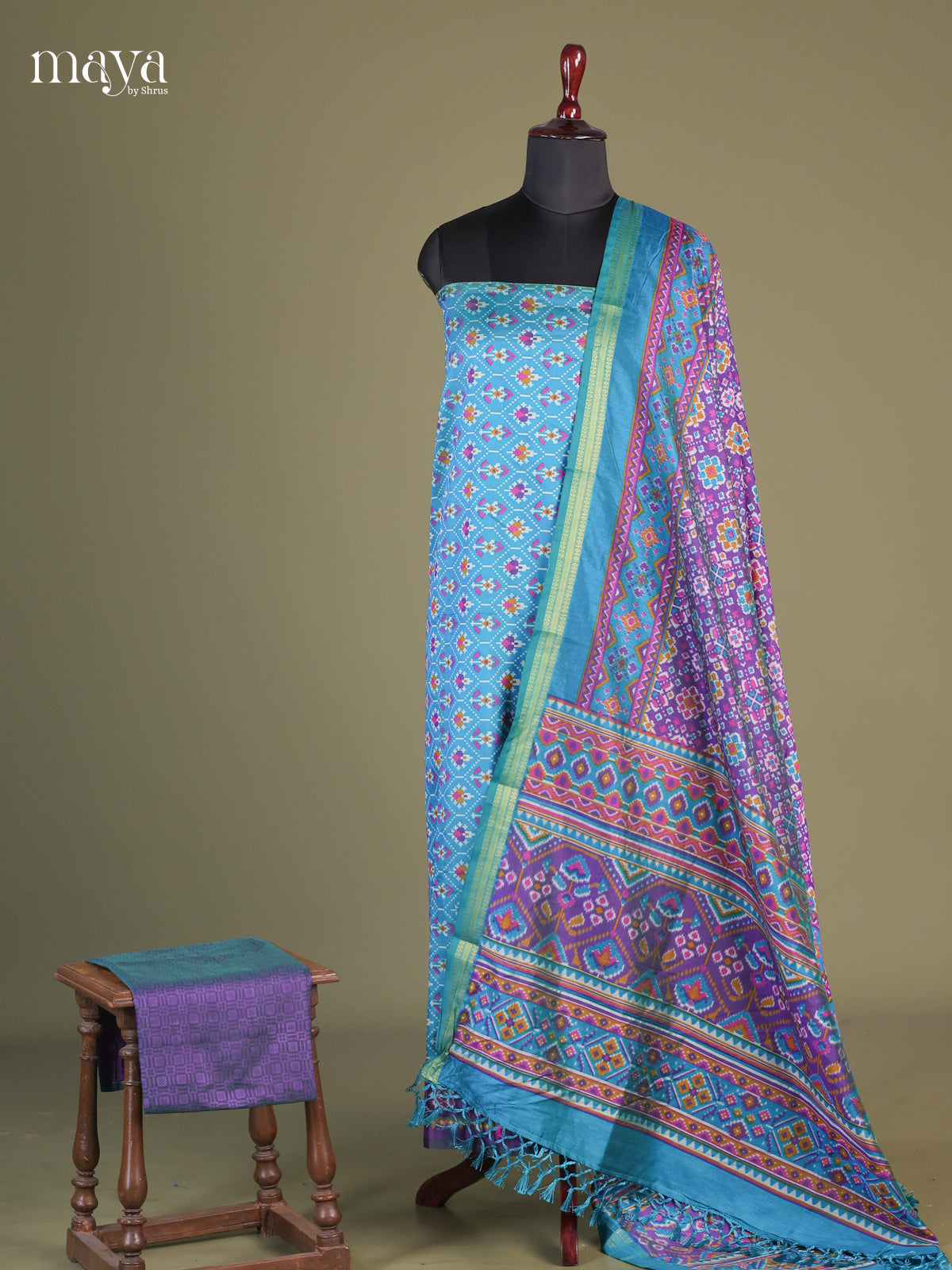 Blue & Purple -Semi patola salwar Unstitched