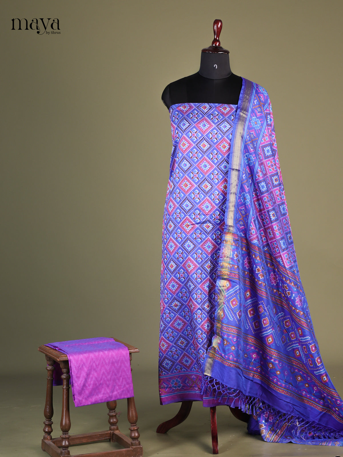 Blue & Purple - Semi patola salwar Unstitched