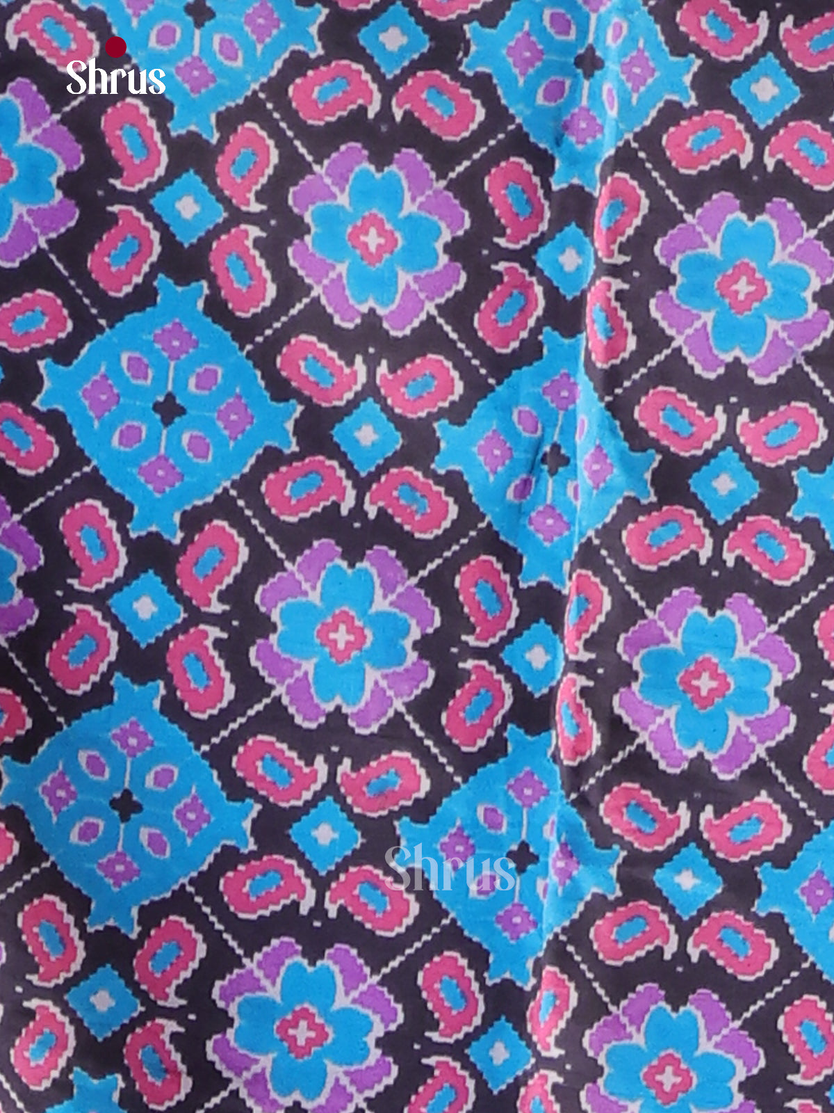 Navy Blue & Blue Semi patola unstitch salwar with floral pattern