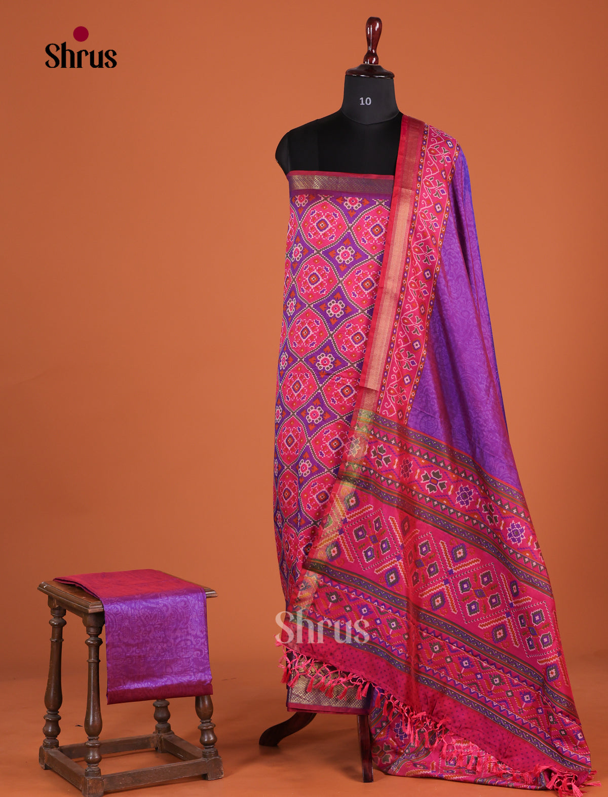 Pink & Purple Semi patola Unstitch salwar with floral pattern