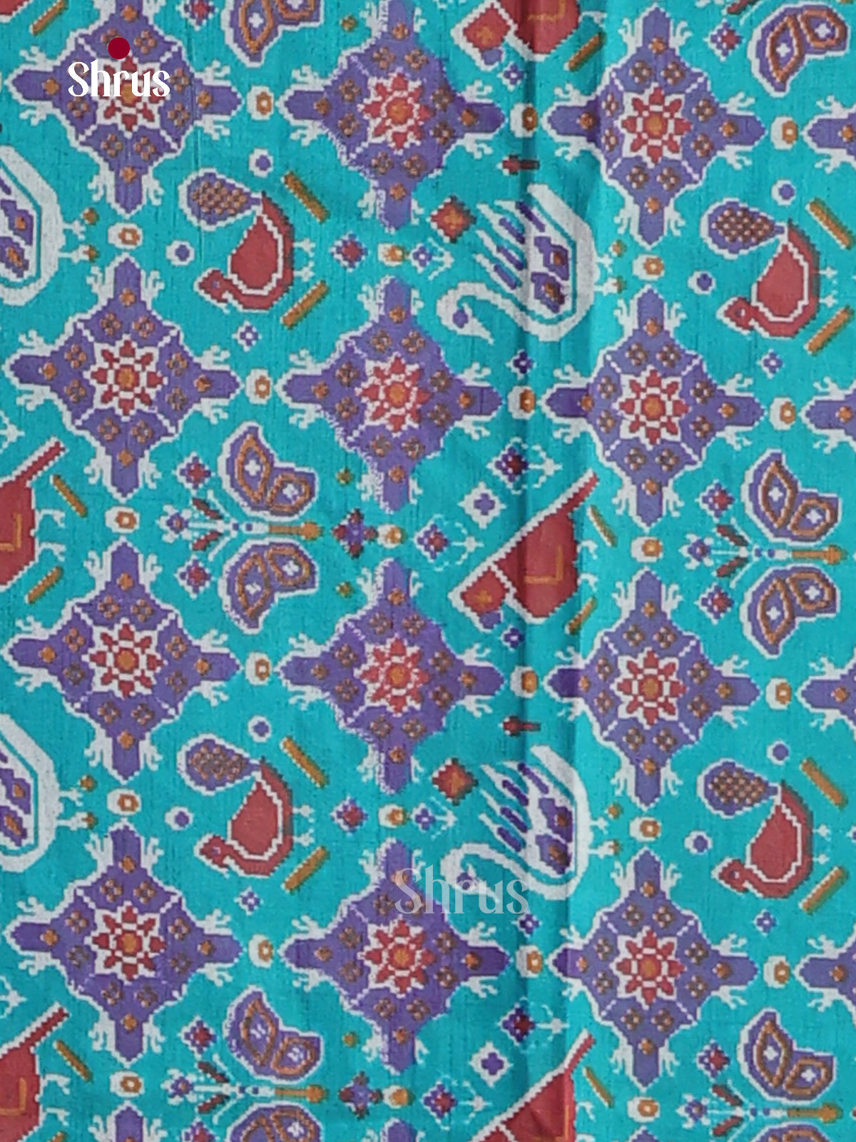 Blue & Purple Semi patola unstitch salwar with peacock , butterfly print