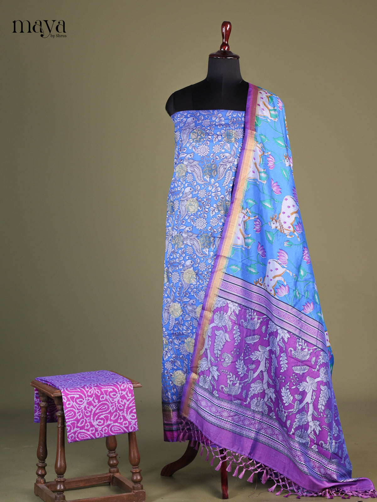 Blue & Purple - Semi patola salwar Unstitched