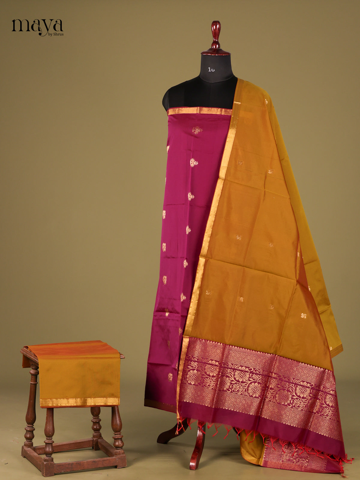 Stunning Purple semi softsilk salwar unstitched with Mustard dupatta
