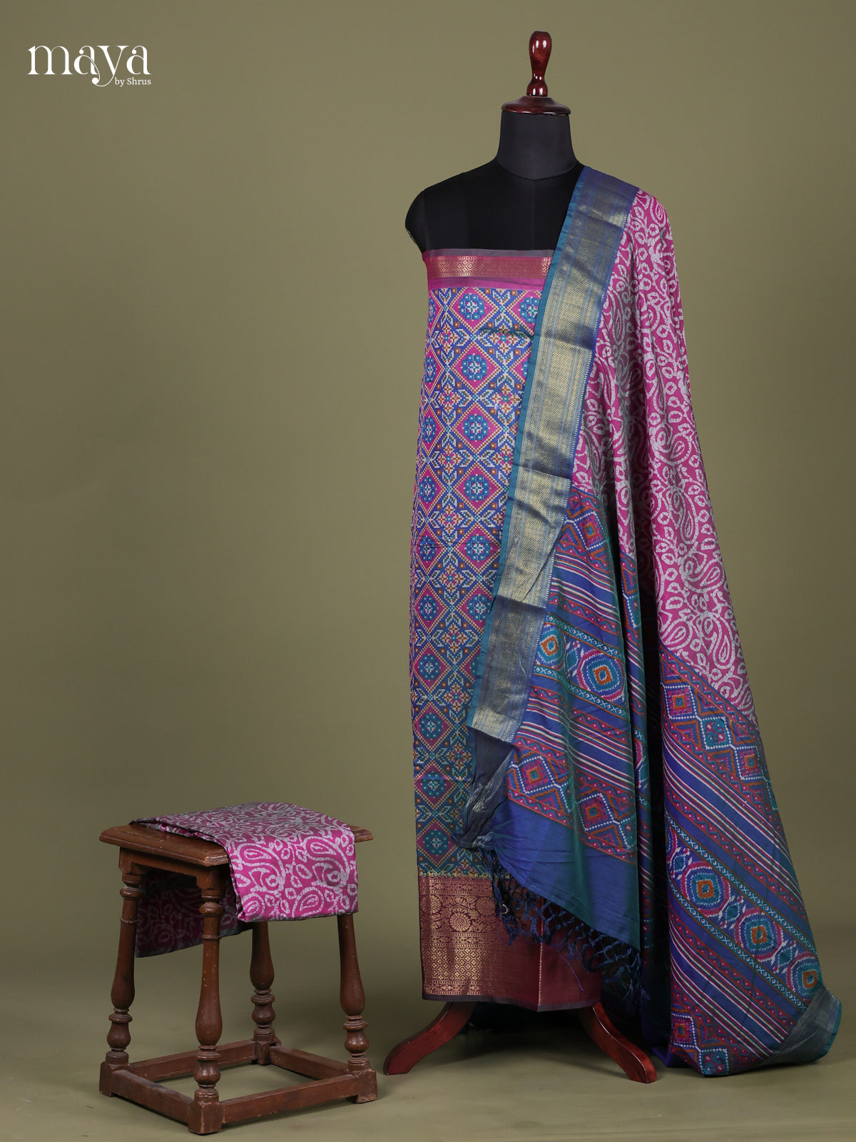 Blue & Purple - Semi patola salwar Unstitched