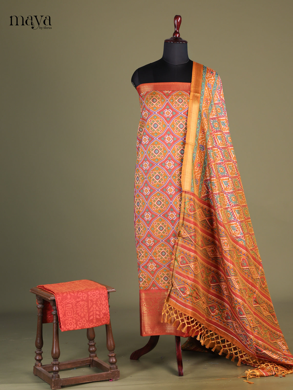 Orange & Mustard - semi patola salwar