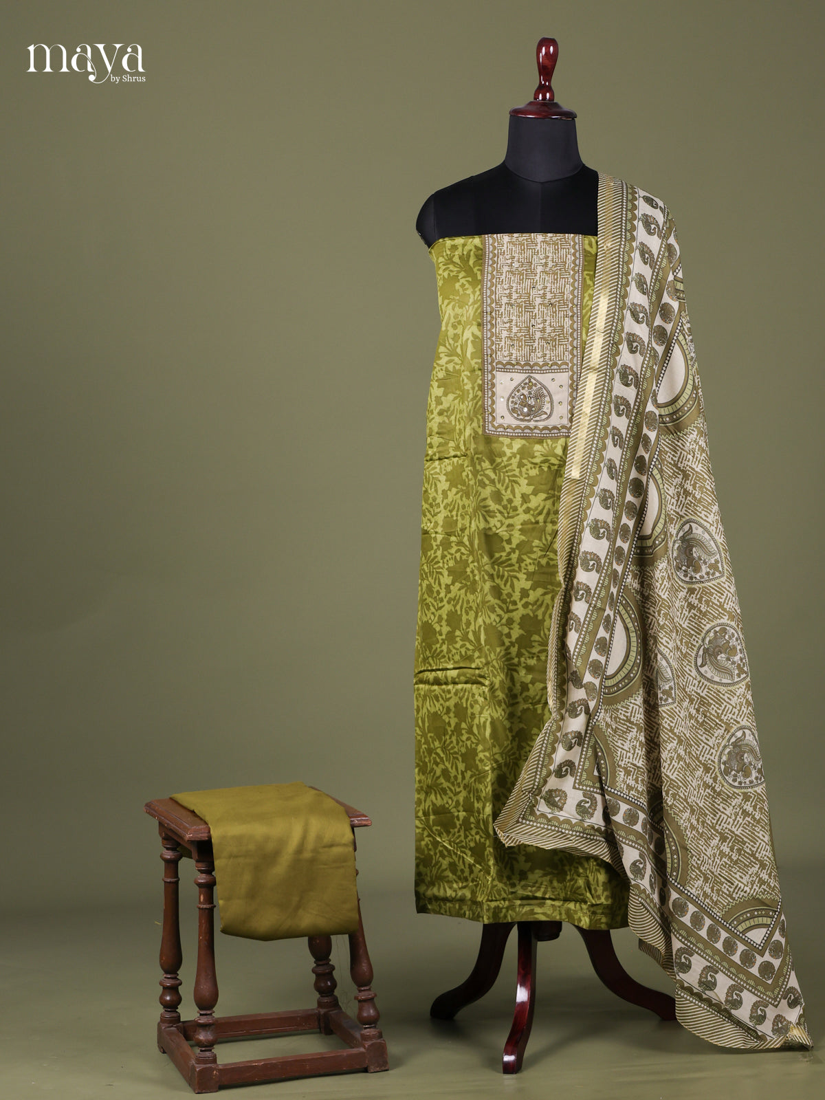 Green & White - Cotton salwar unstitched