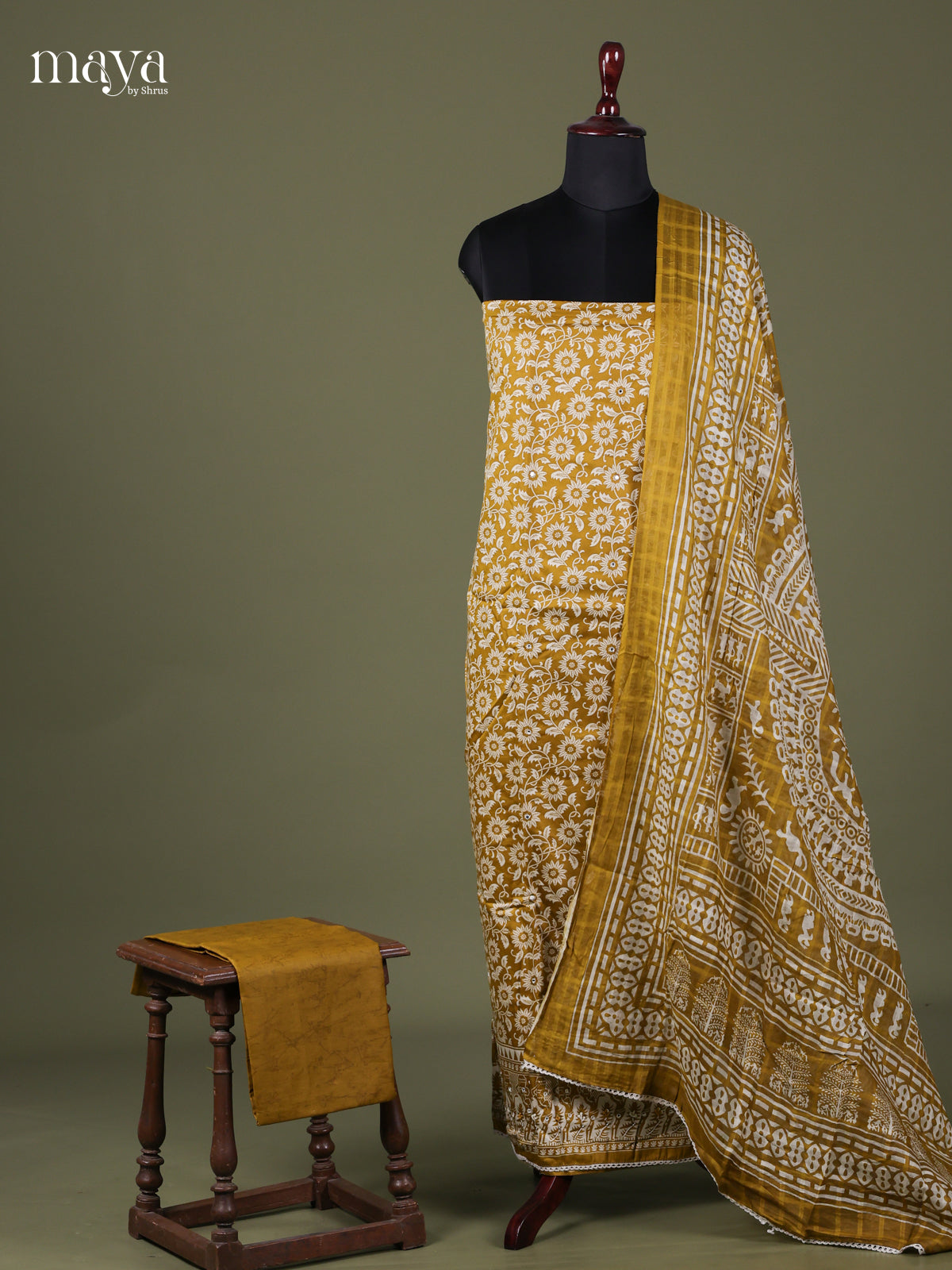 Mustardy Green - Cotton salwar unstitched