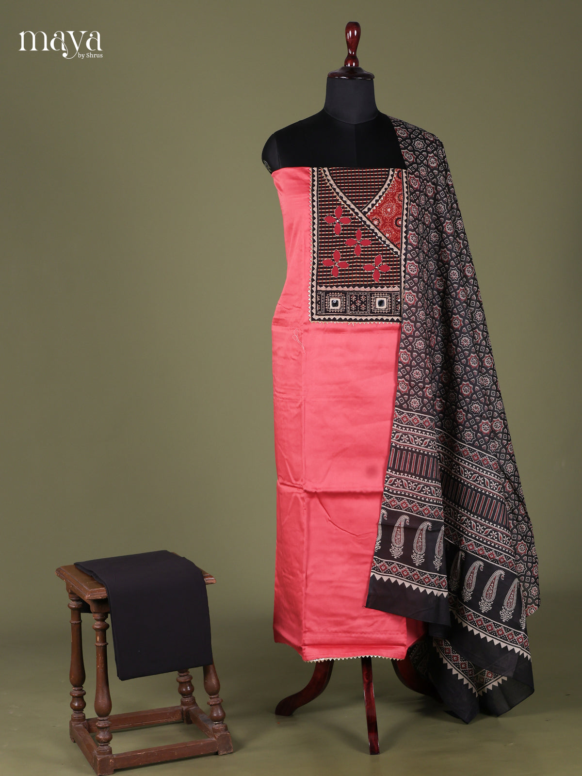 Pink & Black - Cotton salwar Unstitched