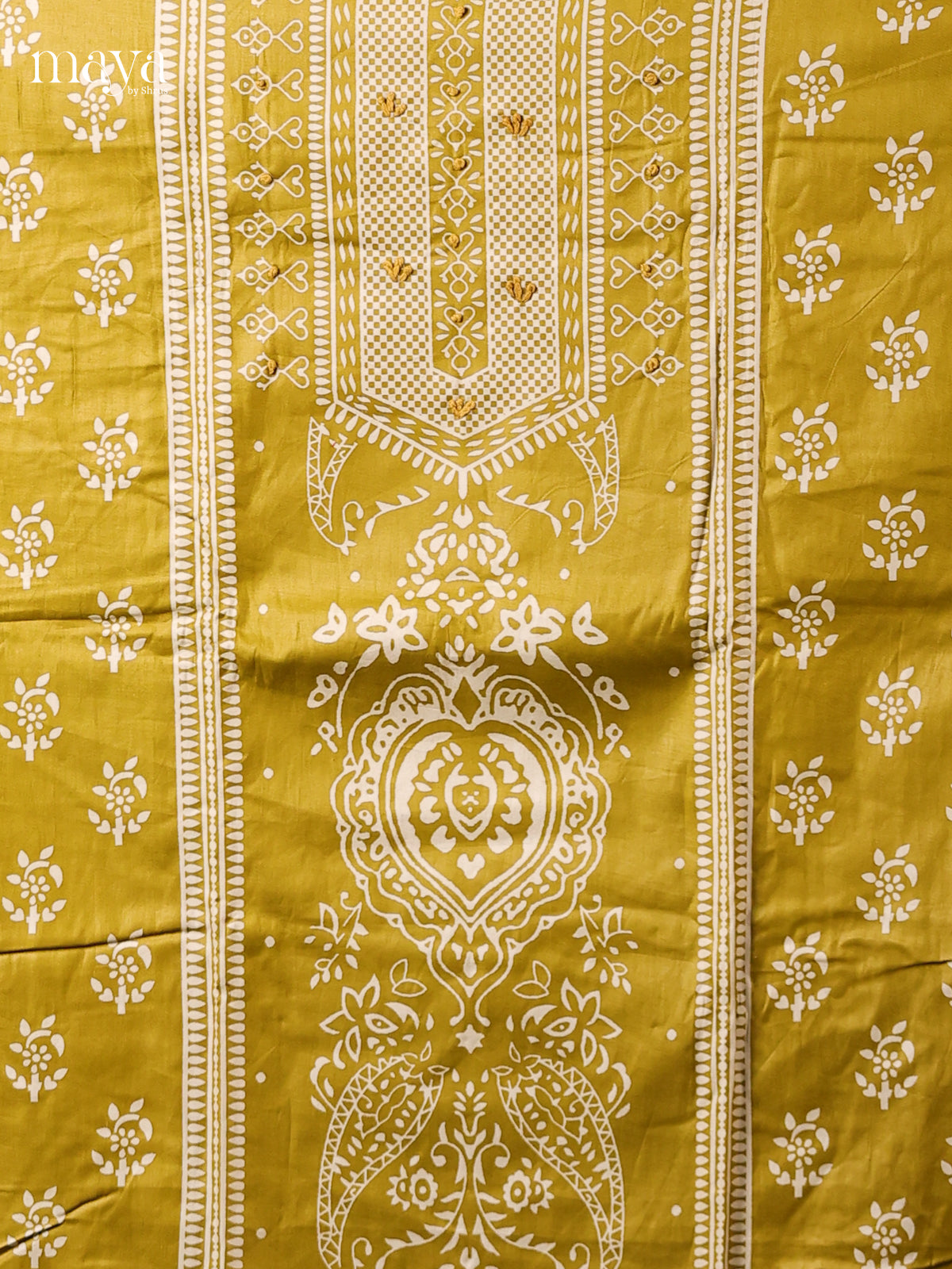 Mehandi Green & Cream - Cotton salwar Unstitched