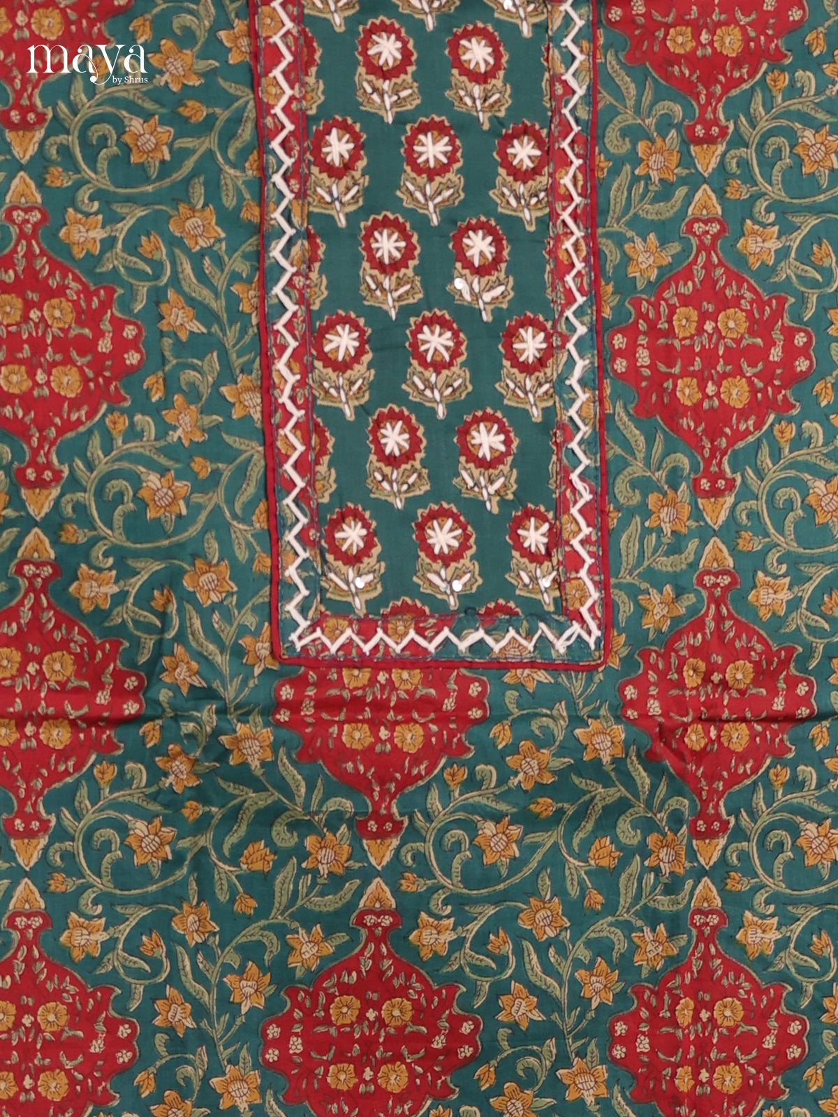 Green & Red - Cotton salwar Unstitched