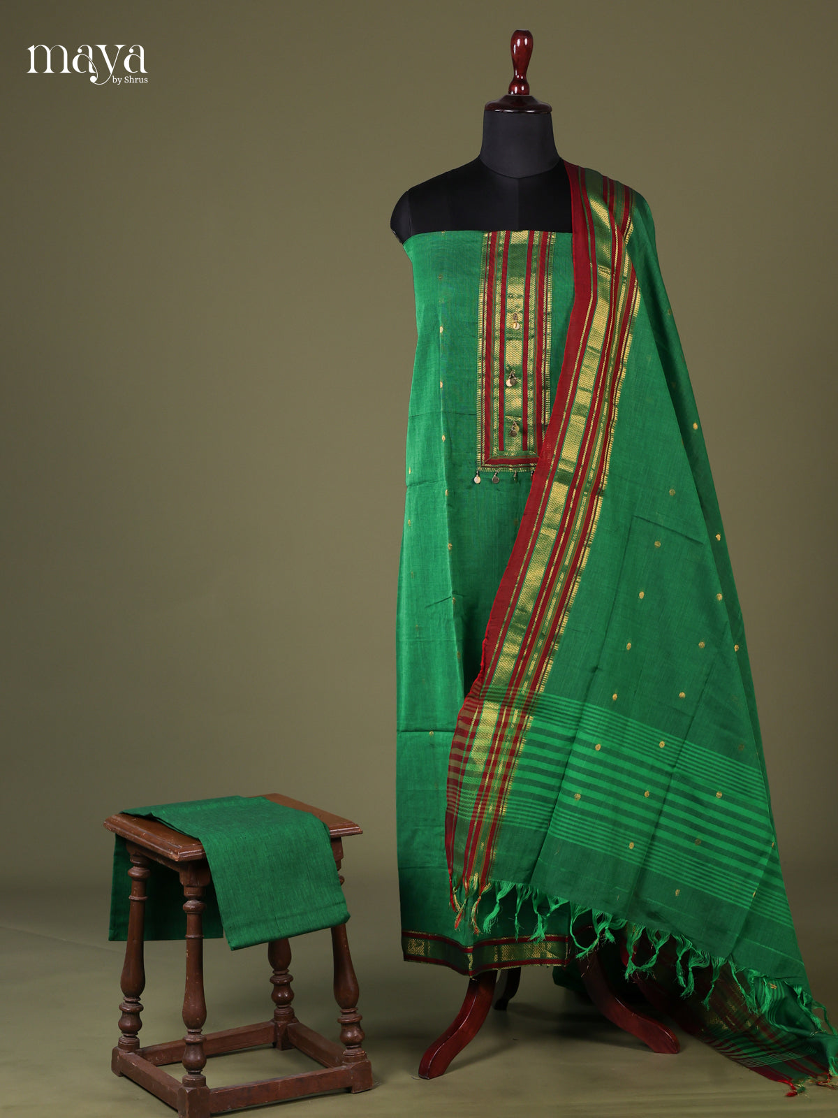 Green & Maroon - Cotton salwar Unstitched