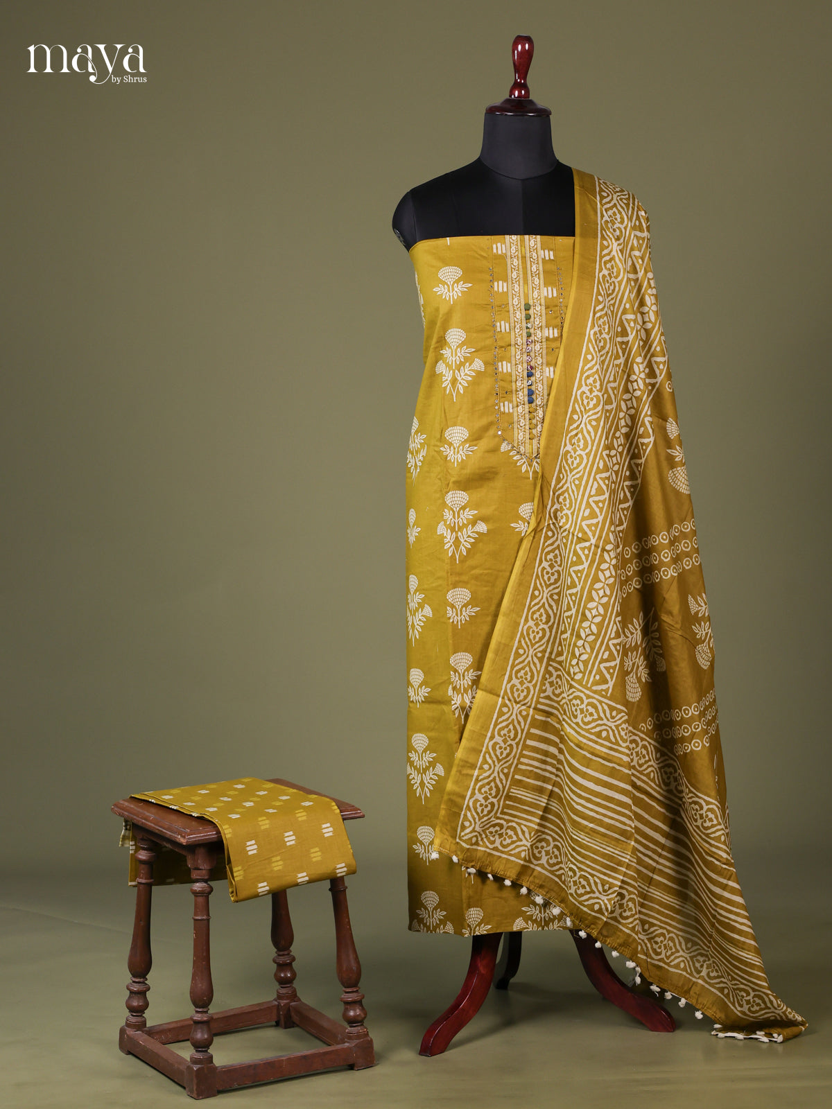 Mustardy Green - Cotton salwar unstitched