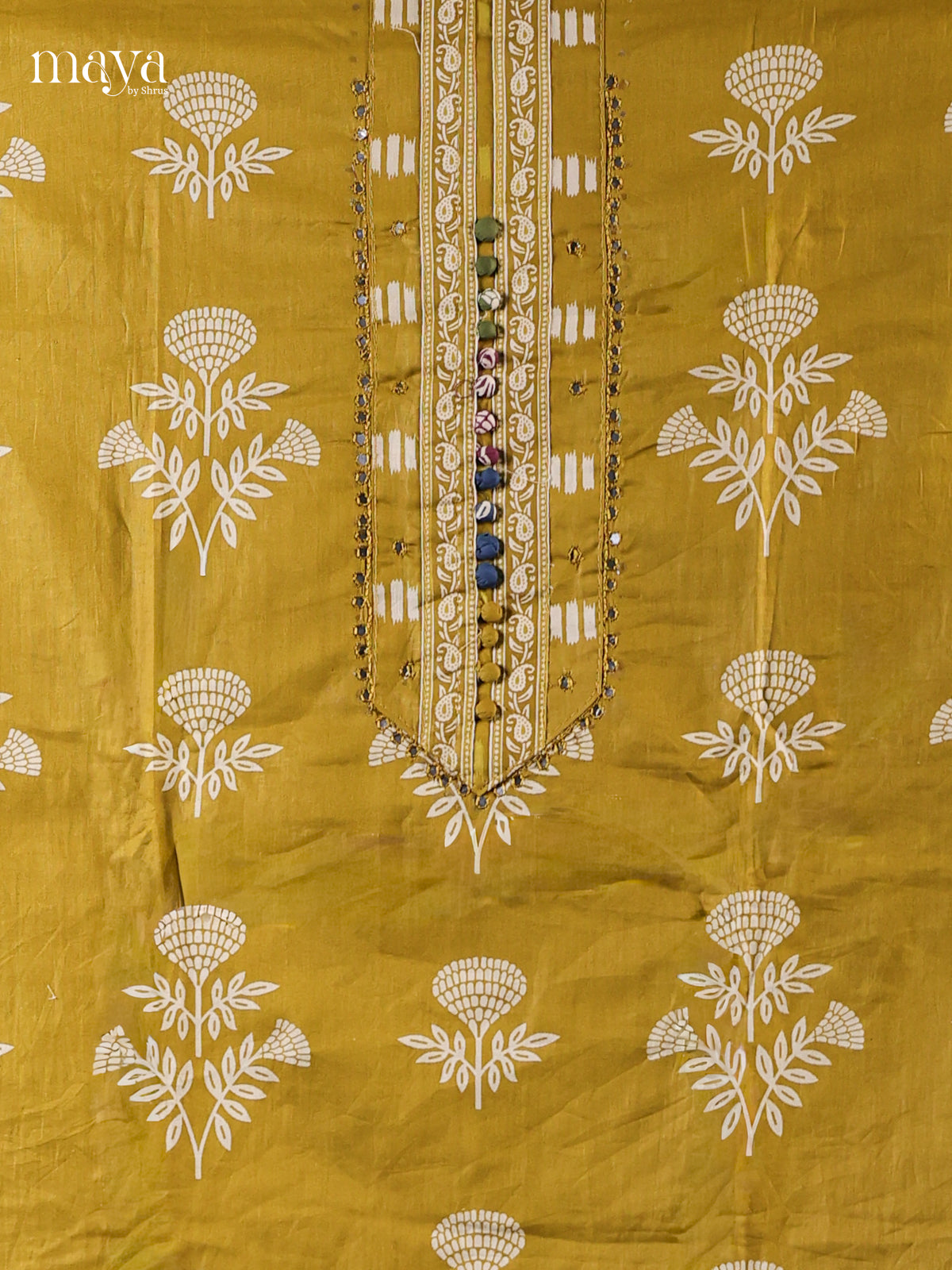 Mustardy Green - Cotton salwar unstitched