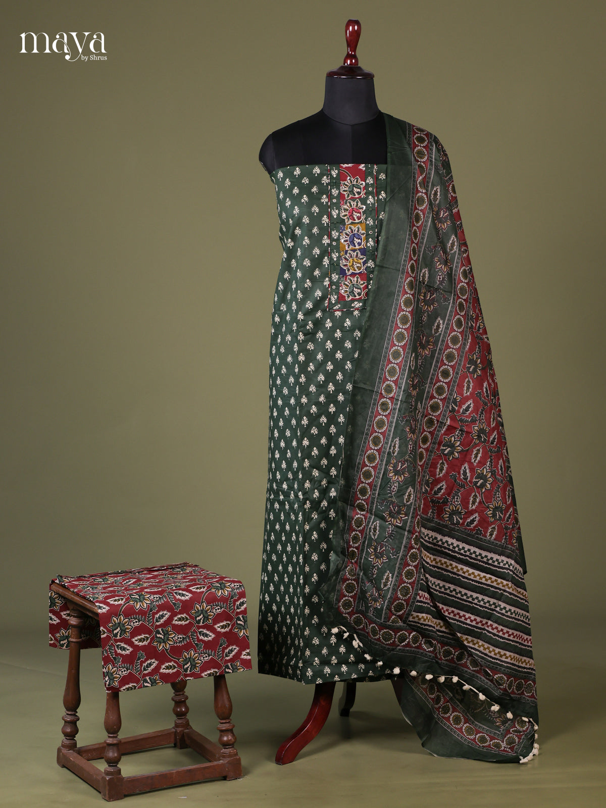 Green & Maroon - Cotton salwar Unstitched