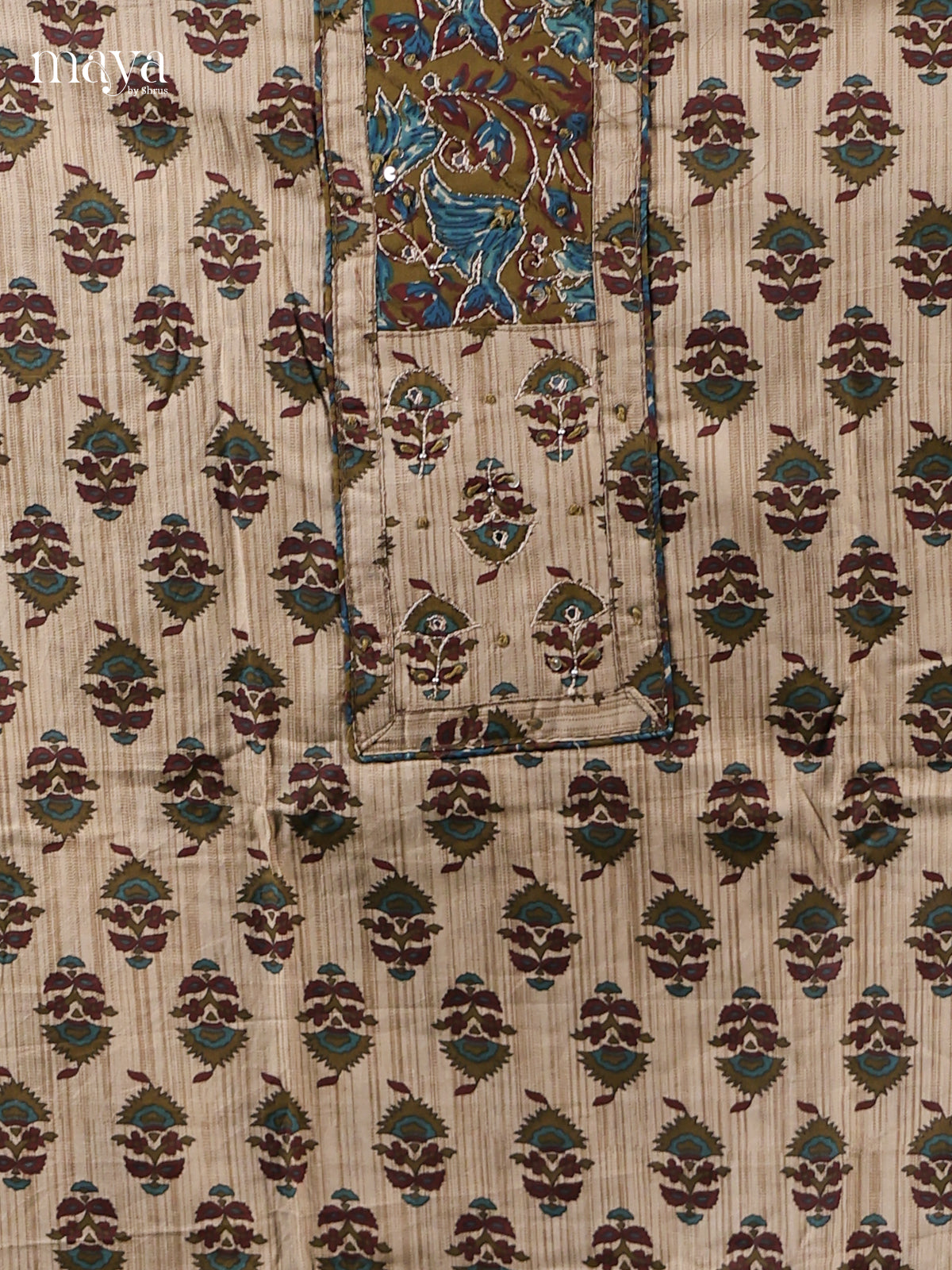 Cream & Green - Cotton salwar Unstitched