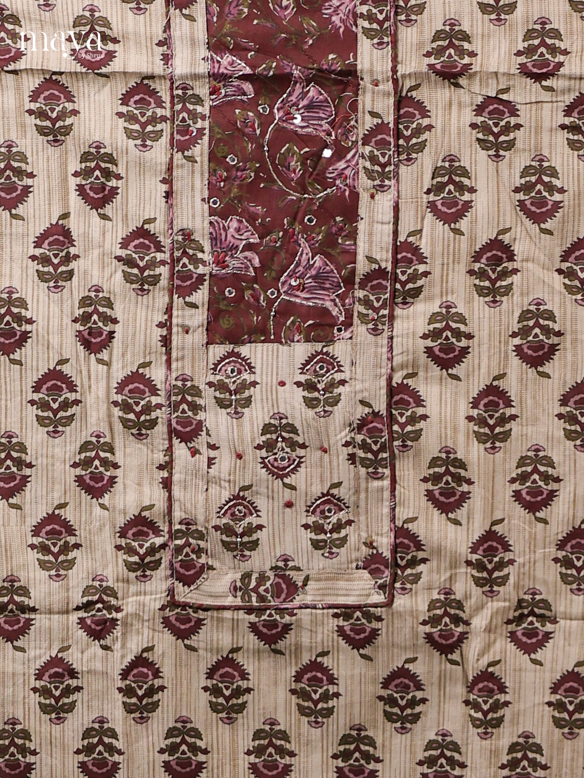 Cream & Brown - Cotton salwar Unstitched
