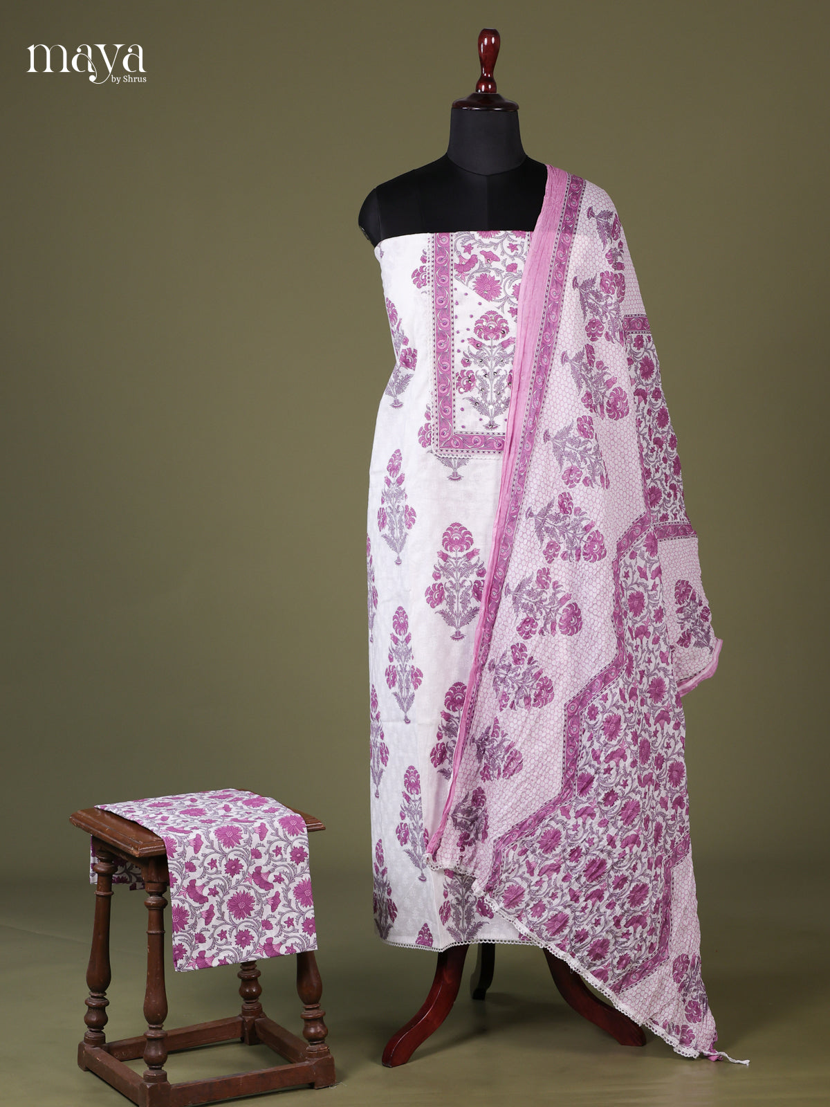 White & Purple- Cotton salwar Unstitched