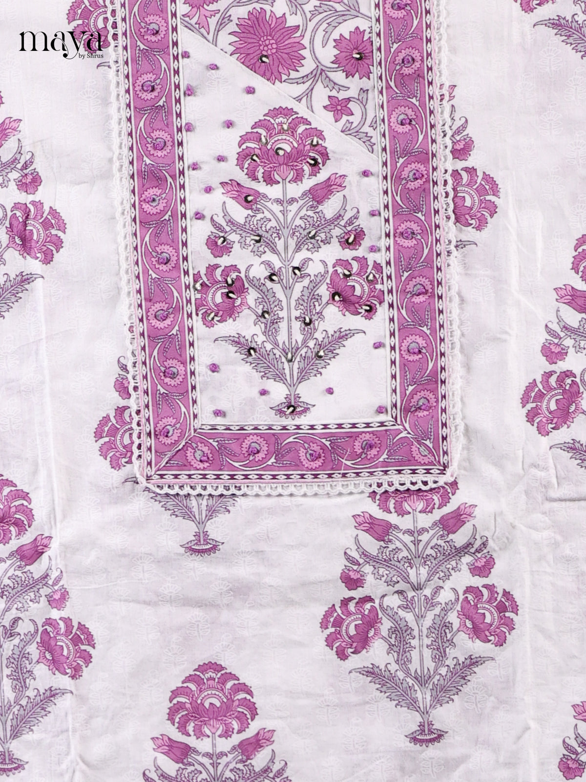 White & Purple- Cotton salwar Unstitched