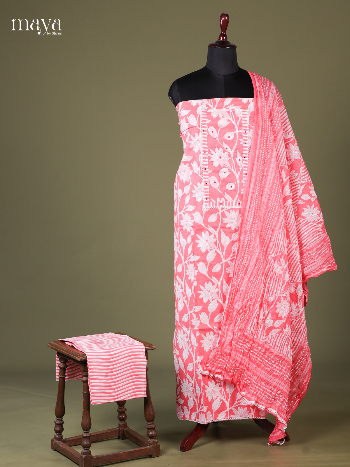 Pink & White - Cotton salwar Unstitched