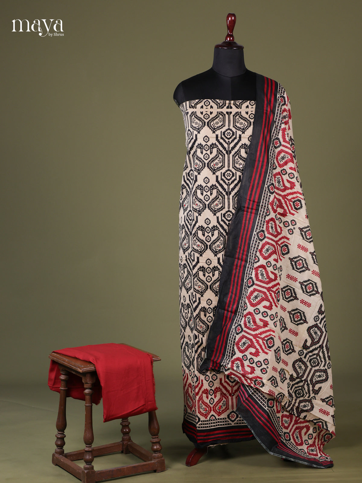 Black & Red - Cotton salwar unstitched