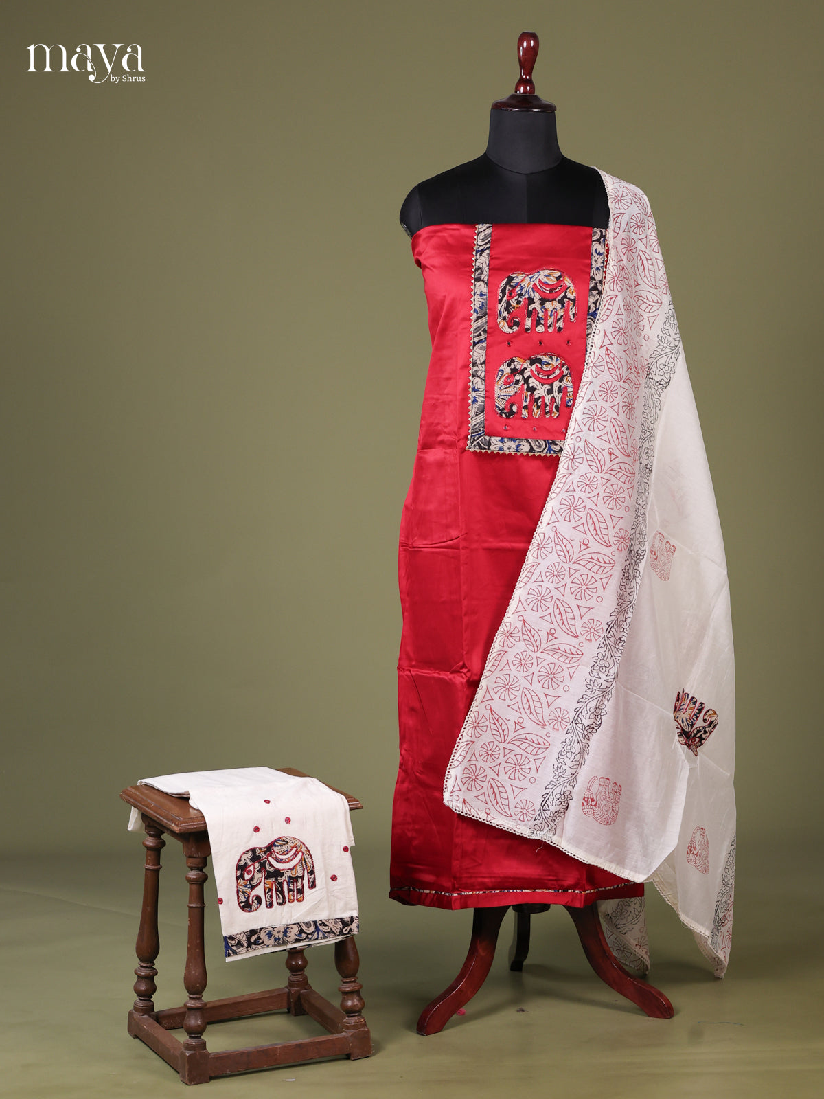 Red & White - Cotton salwar Unstitched