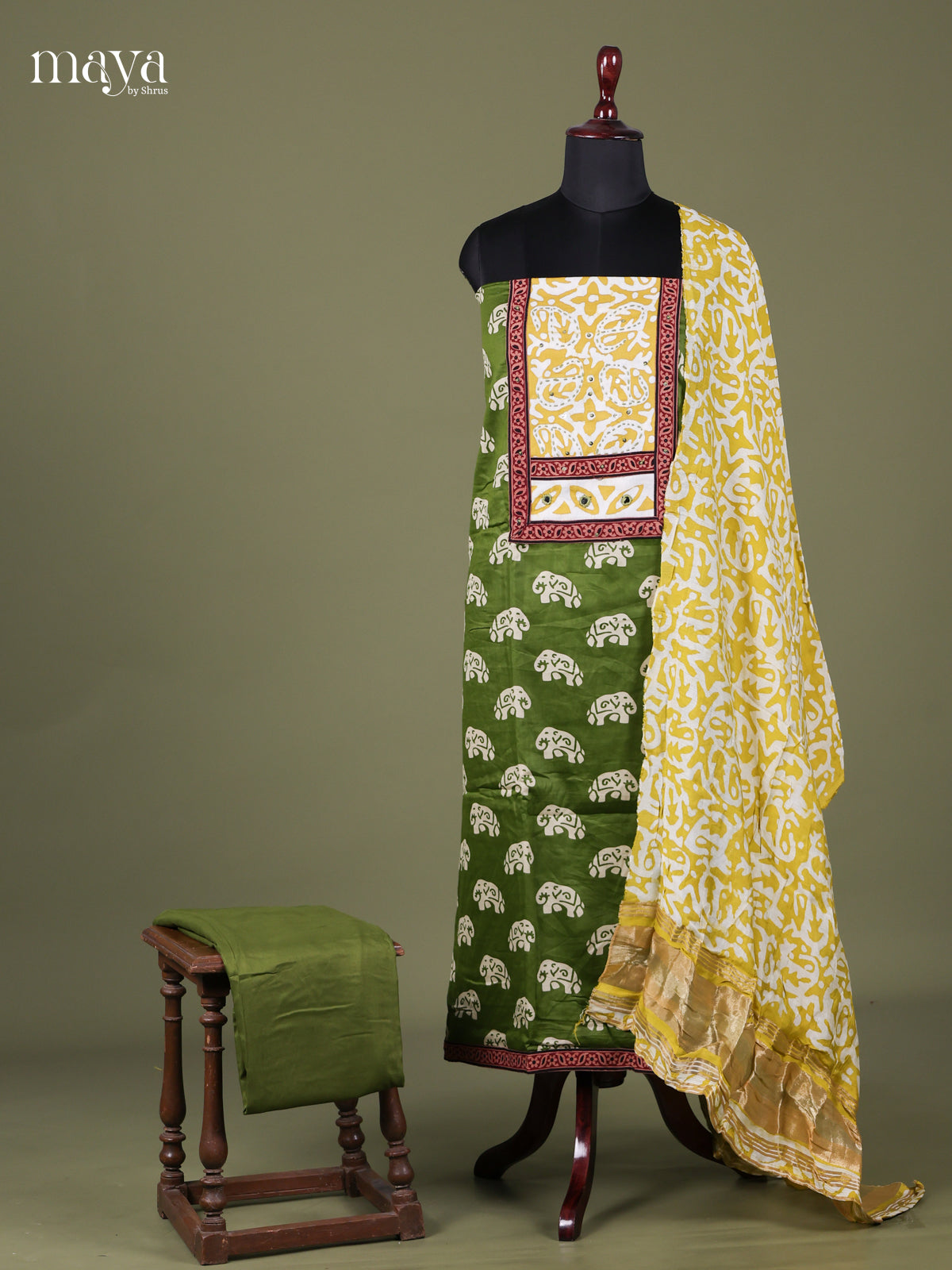 Green & Yellow - Cotton salwar Unstitched