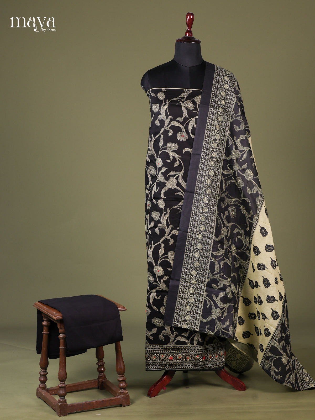 Black & Cream - Cotton salwar Unstitched