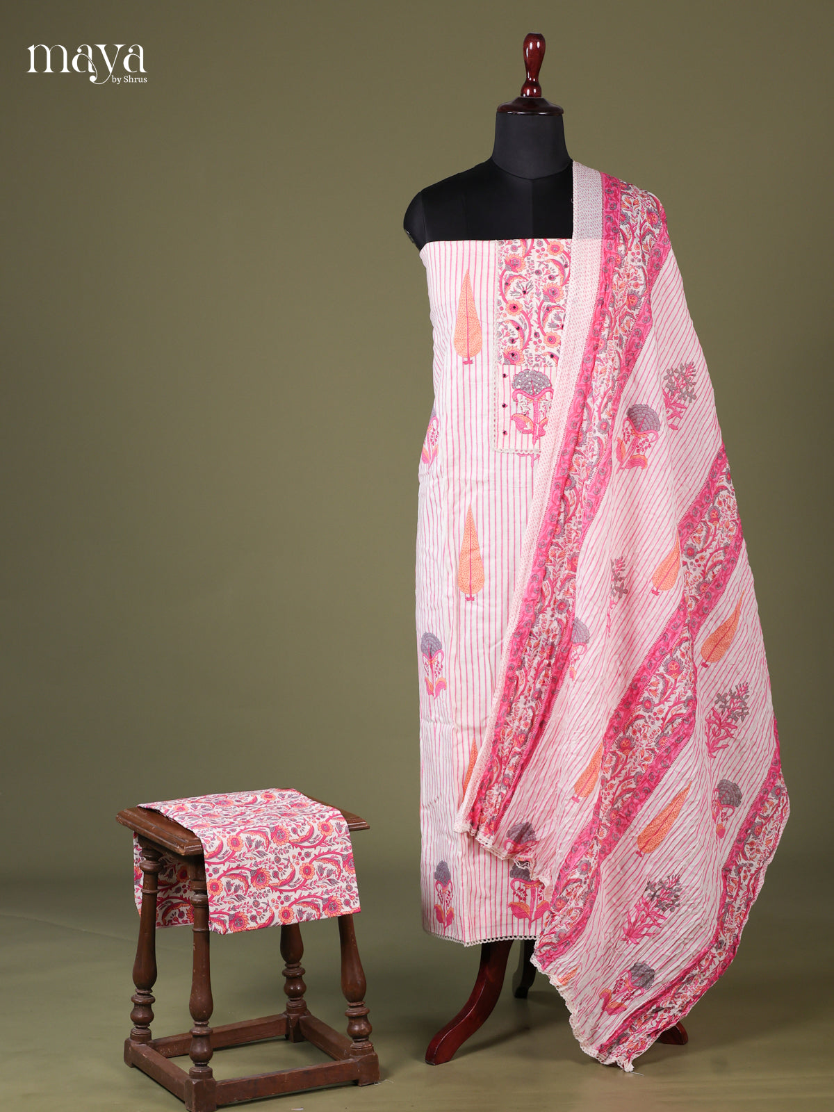 White & Pink - Cotton salwar Unstitched