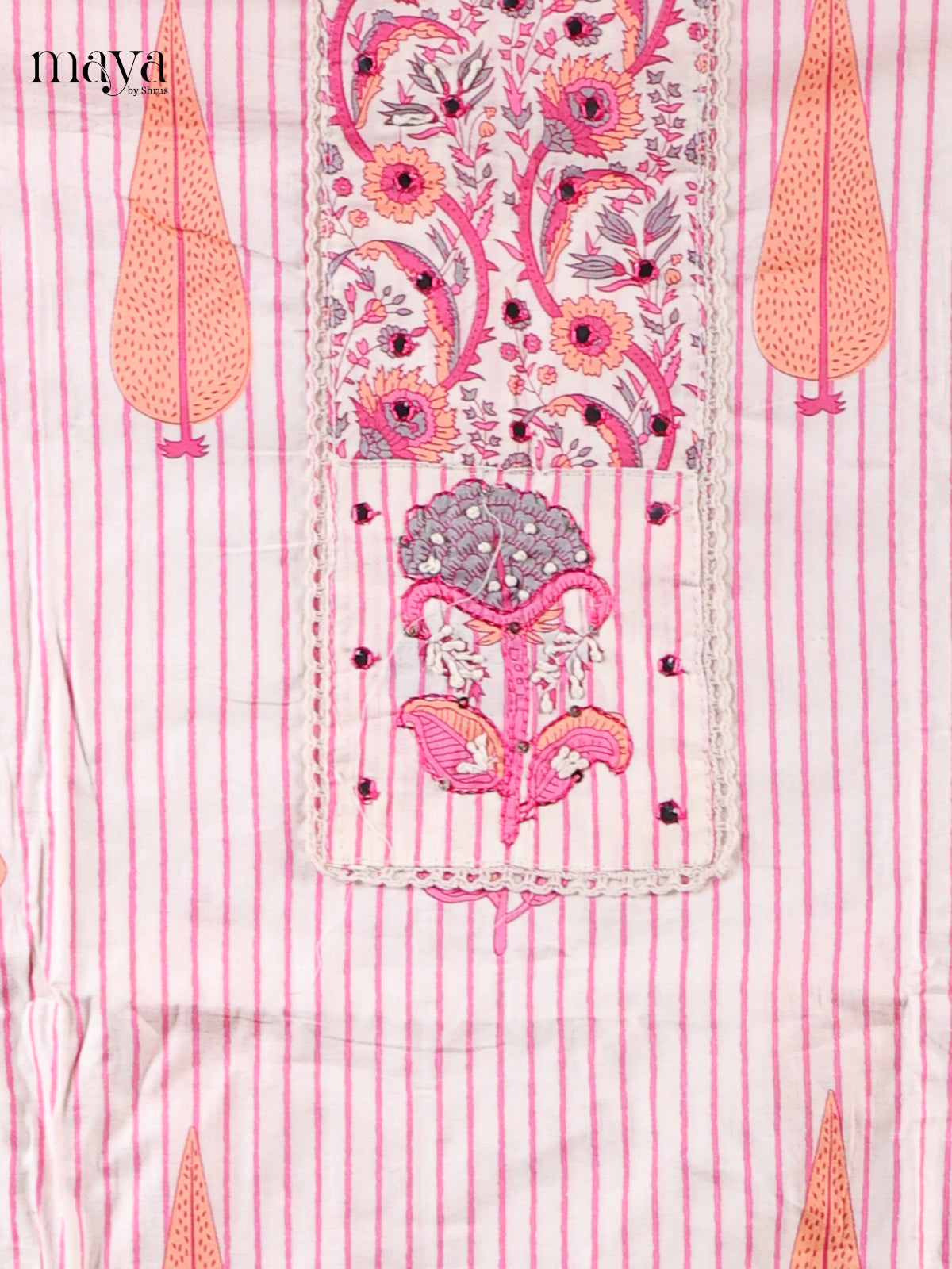 White & Pink - Cotton salwar Unstitched