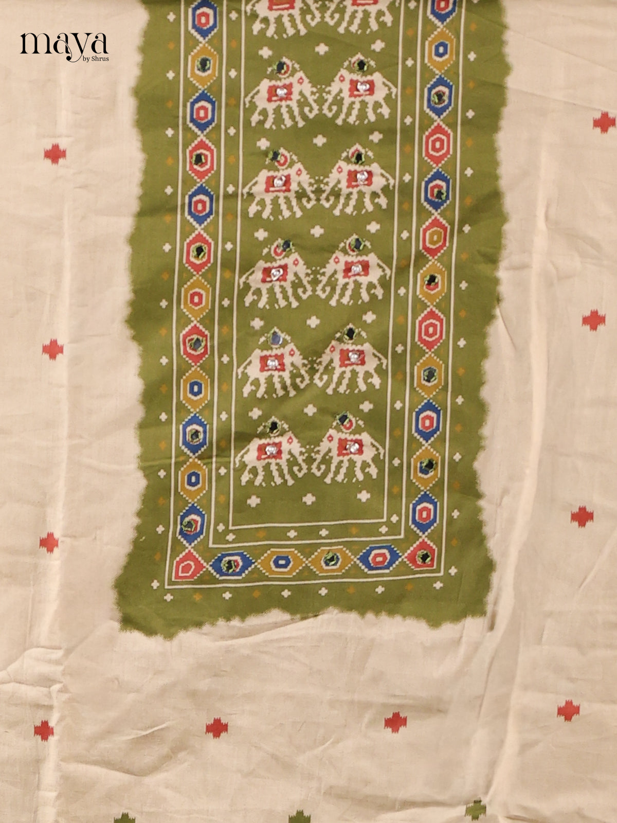 Cream & Green - Cotton salwar Unstitched