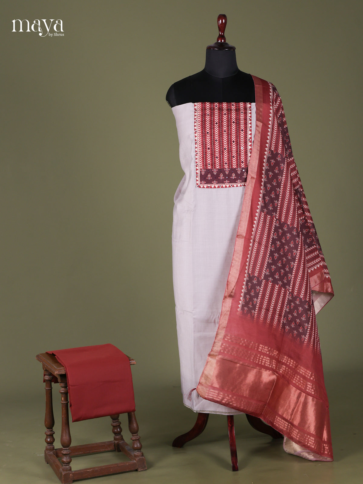 Grey & Maroon - Cotton salwar Unstitched