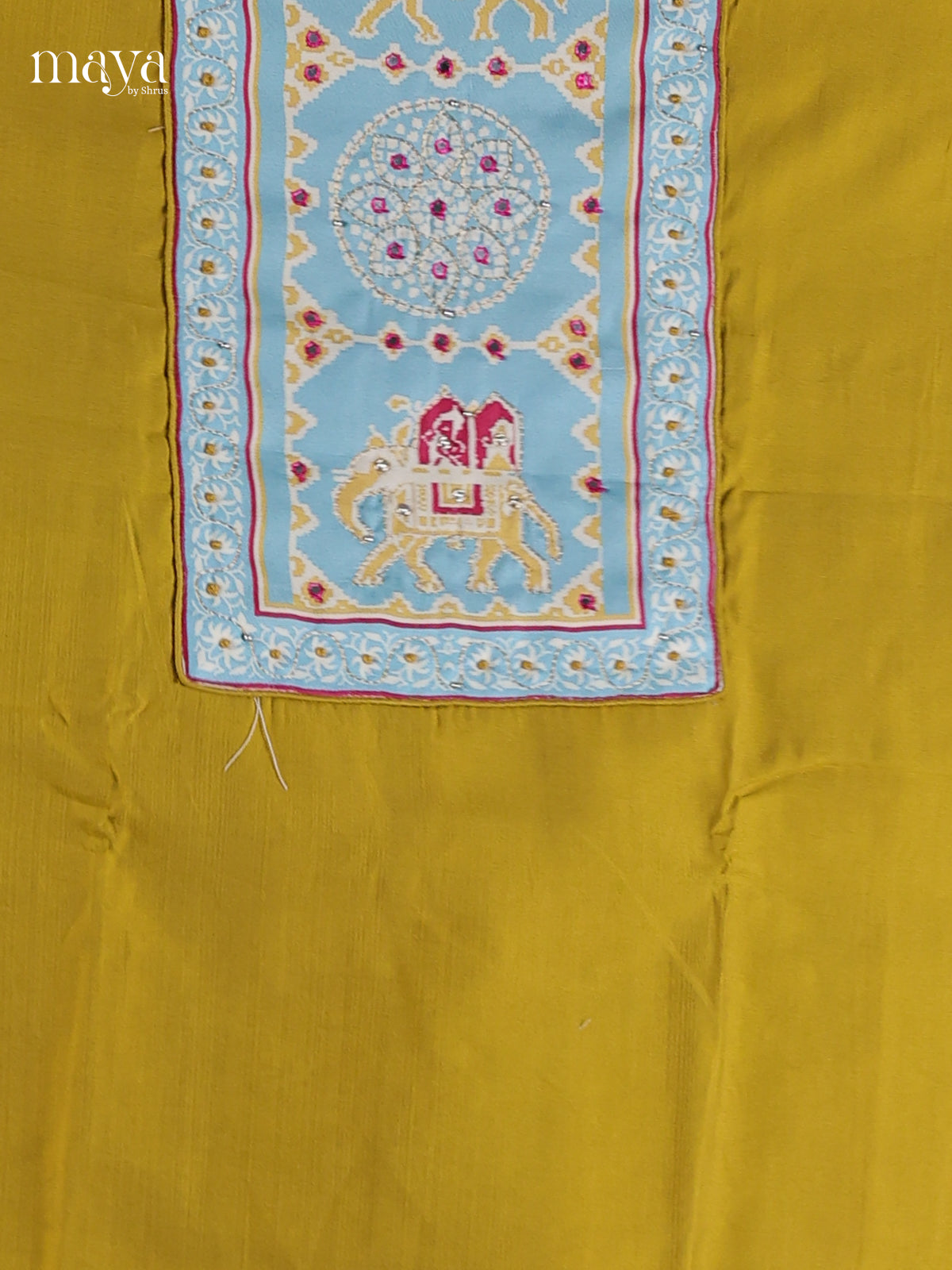 Mustardy Green & Light Blue - Cotton salwar Unstitched
