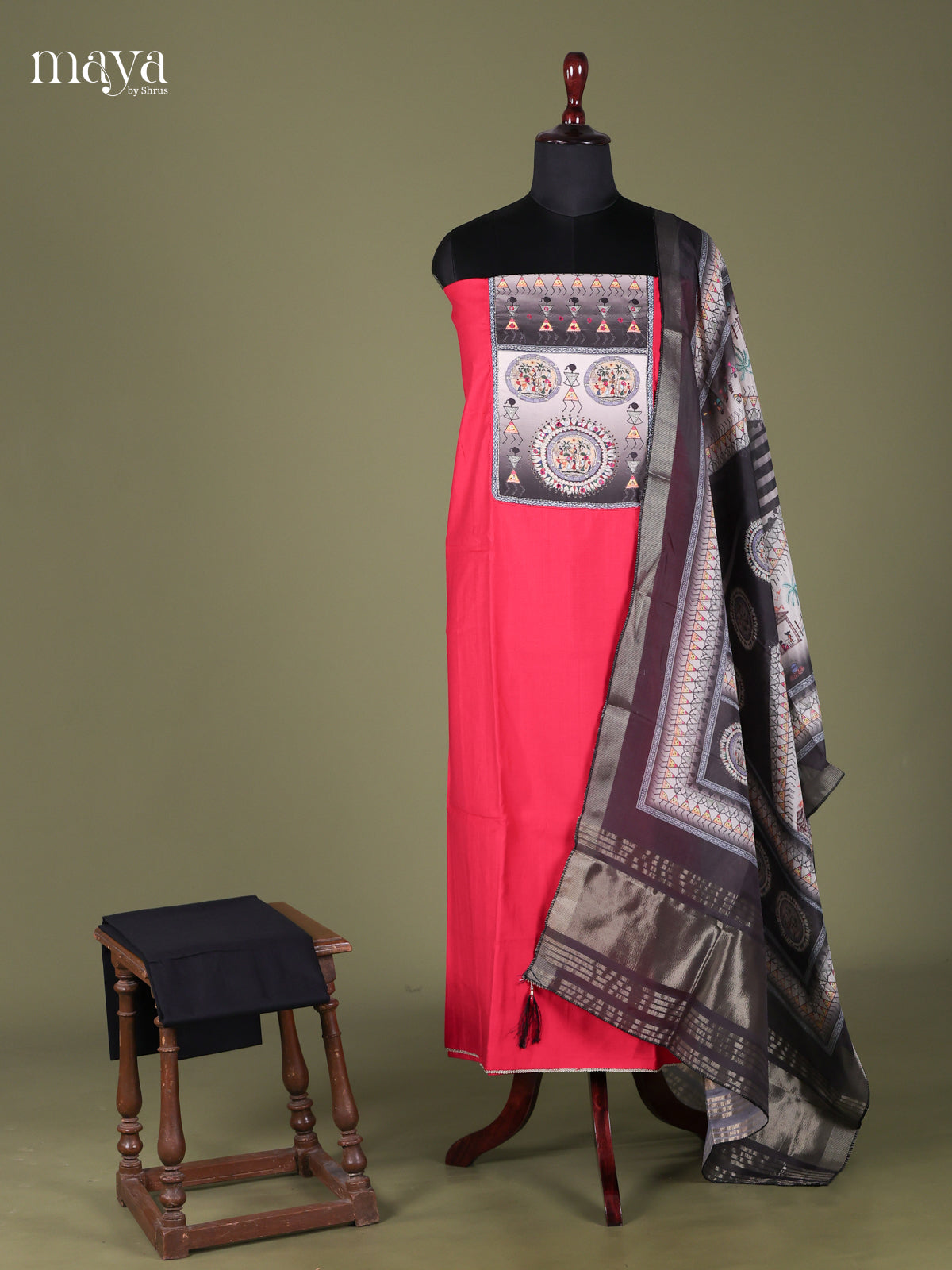 Red & Black - Cotton salwar Unstitched